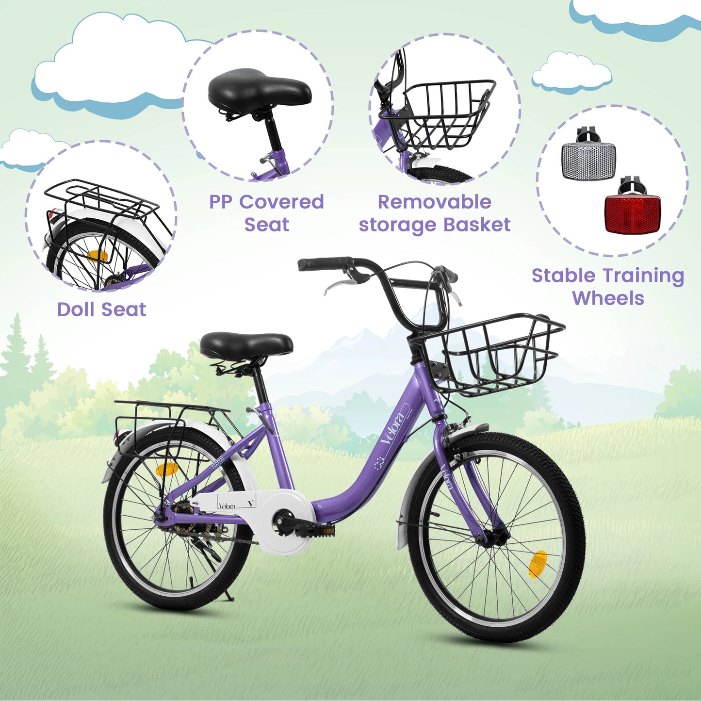 Ecarpat Kids Bicycle With Basket Rear Seat V Brakes
