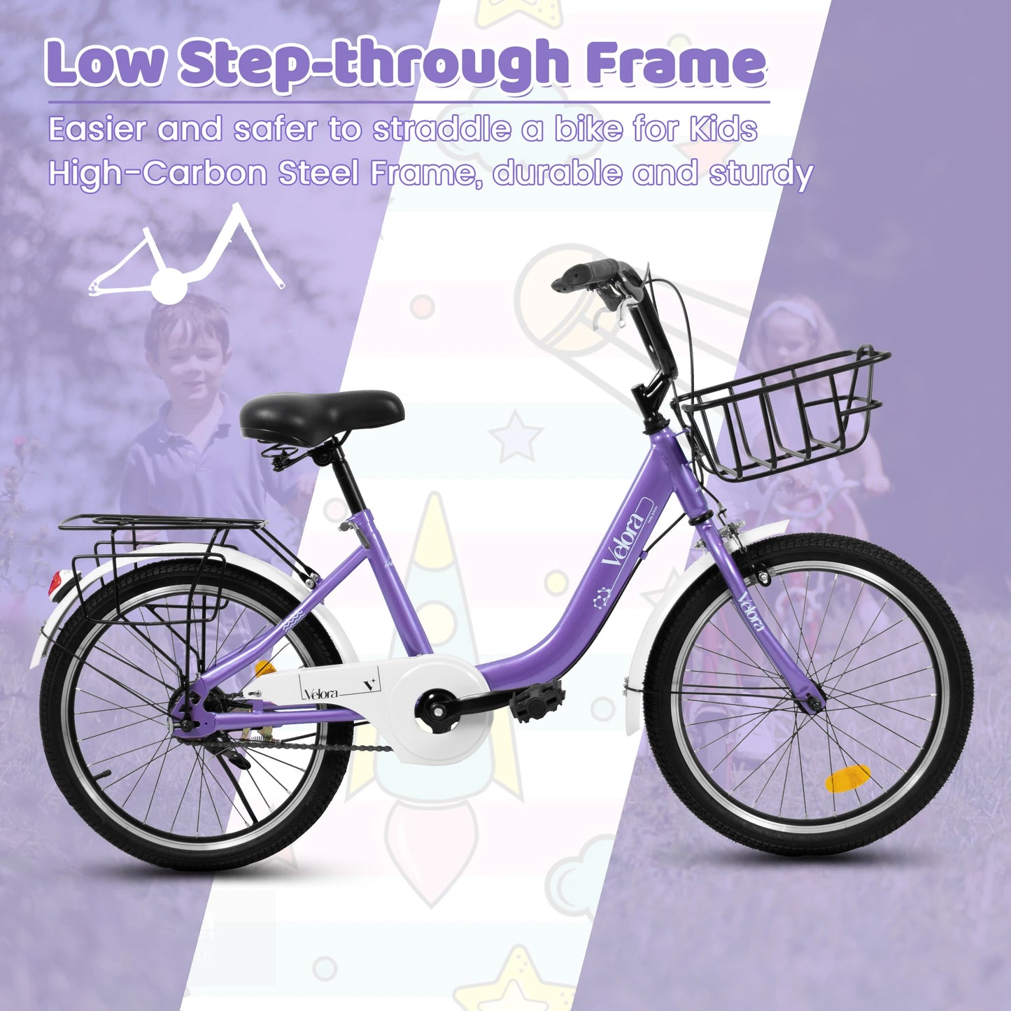 Ecarpat Kids Bicycle With Basket Rear Seat V Brakes
