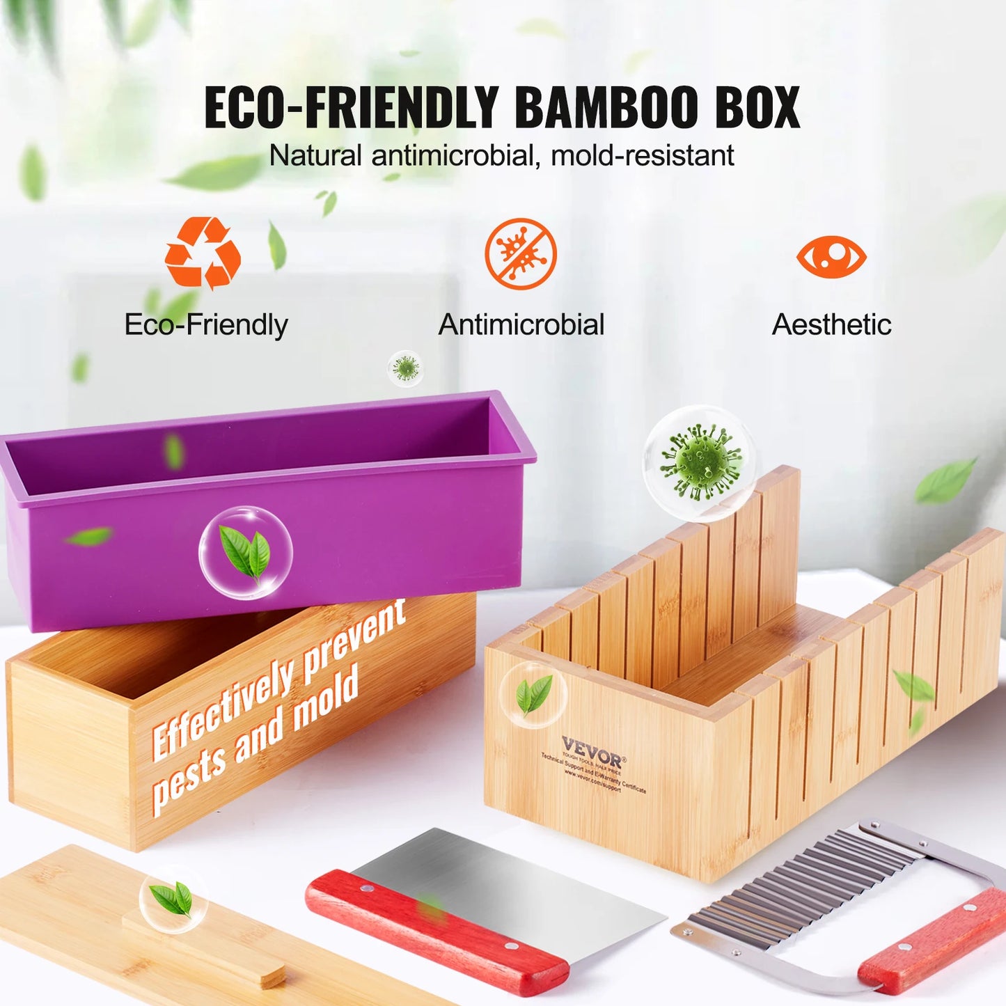 Soap Making Kit With Bamboo Box Silicone Mold And Stainless Cutters