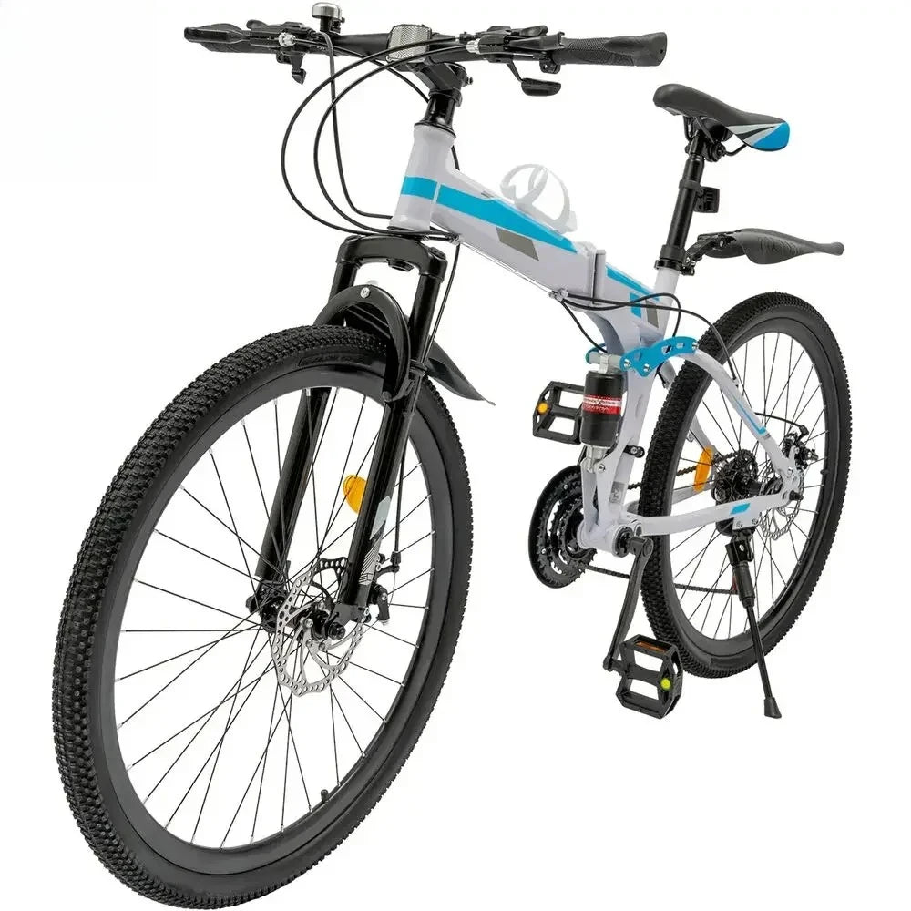 Folding Mountain Bike 21 Speed Dual Disc Brakes Mens MTB