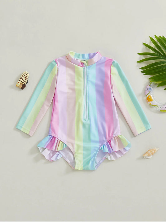 Baby Girl Floral Print Swimsuit Zipper Back UPF 50