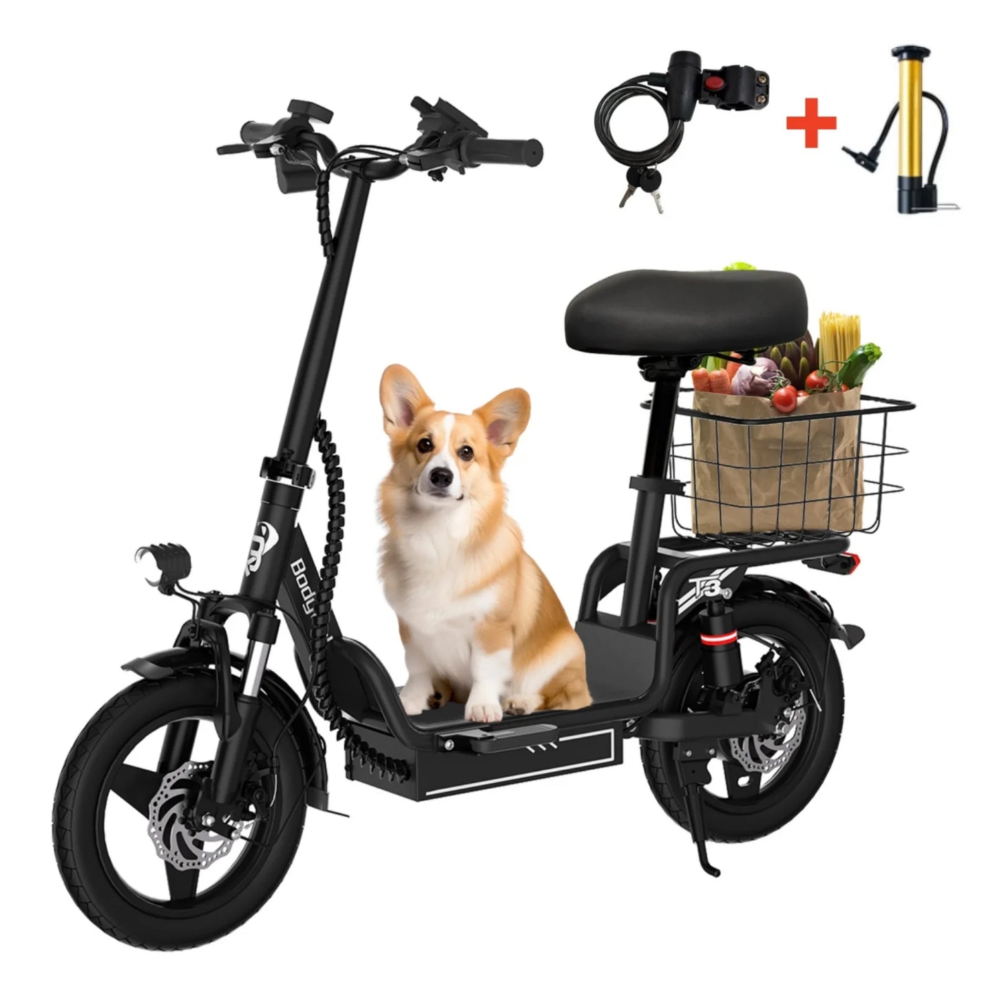 Bodywel T3 Folding Electric Bike Ebike With Seat And Basket