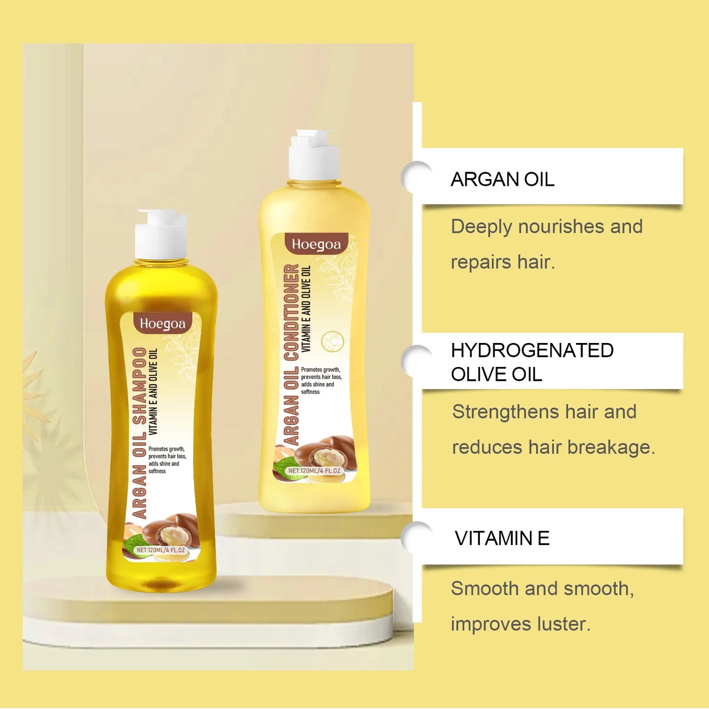 HOEGO Argan Oil Shampoo and Conditioner Set for Damaged Hair