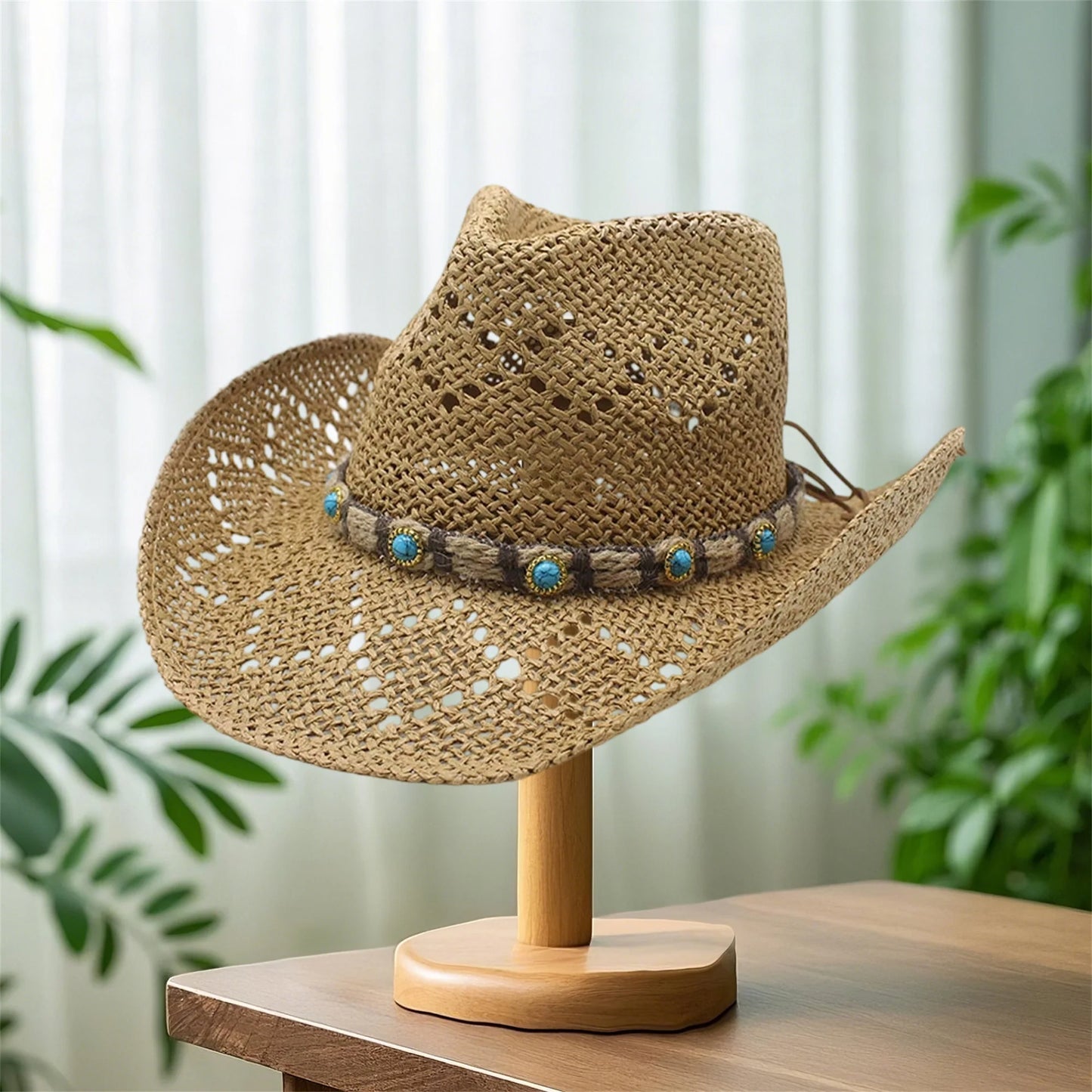 Chic Straw Sun Hat With Stylish Strap Breathable Wide Brim