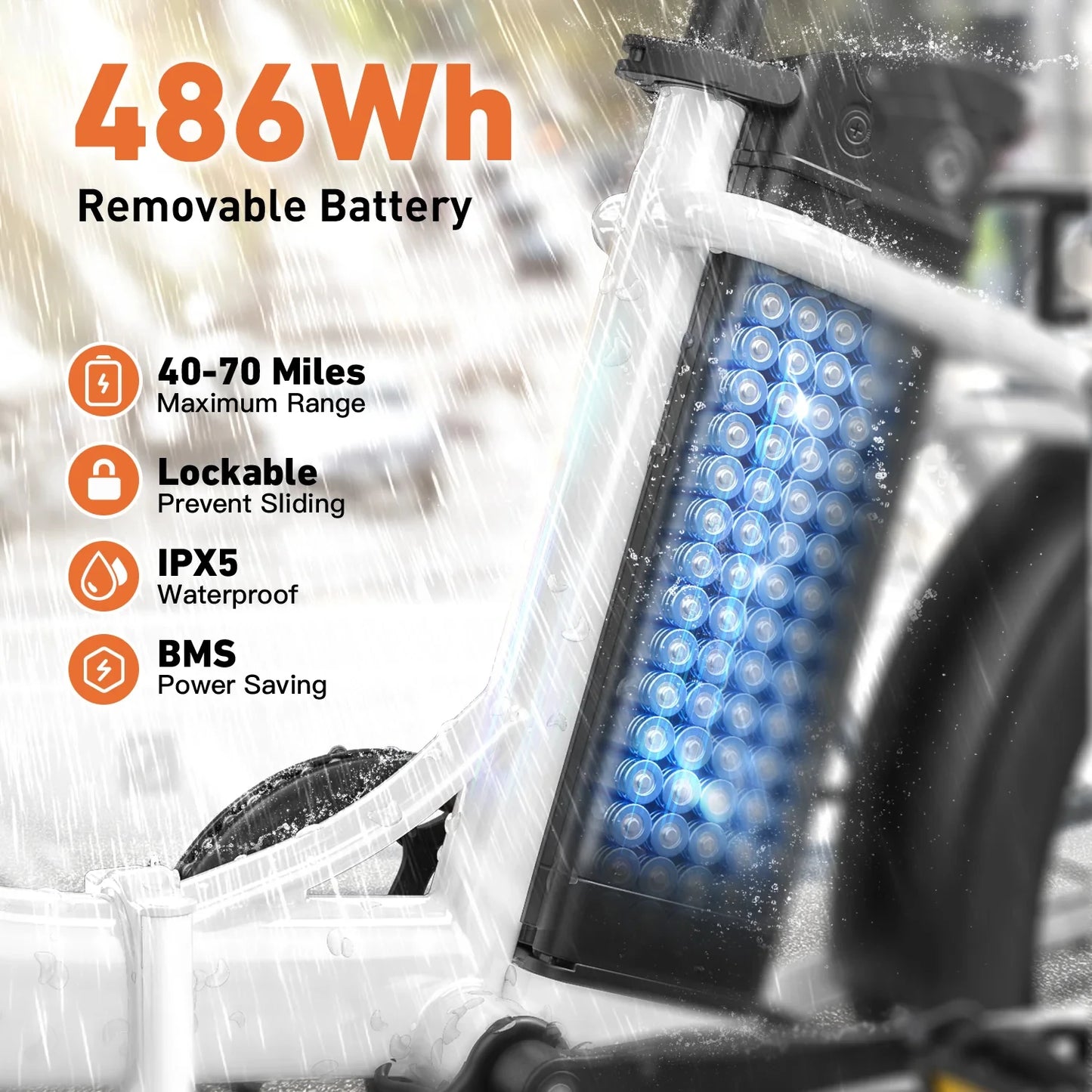 QRONGE 1000W Folding Electric Bike 486Wh Battery 70 Mile Range