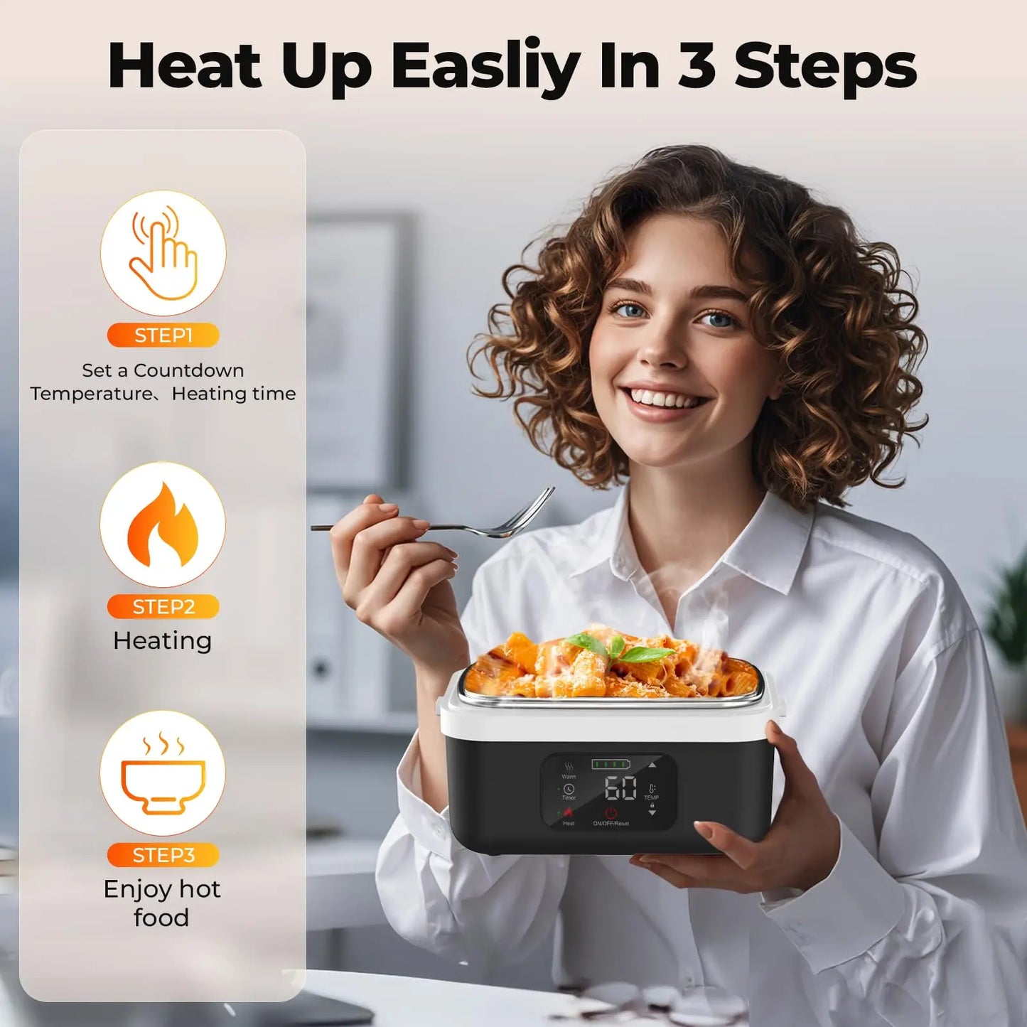Wireless Electric Insulated Lunch Box 8000mAh Battery And 60W Heating
