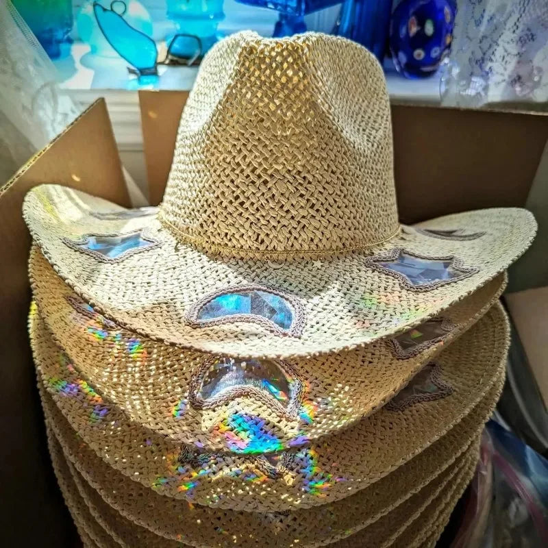 Cowgirl Straw Prism Hat Handwoven Shapeable Brim Sun Hat Women