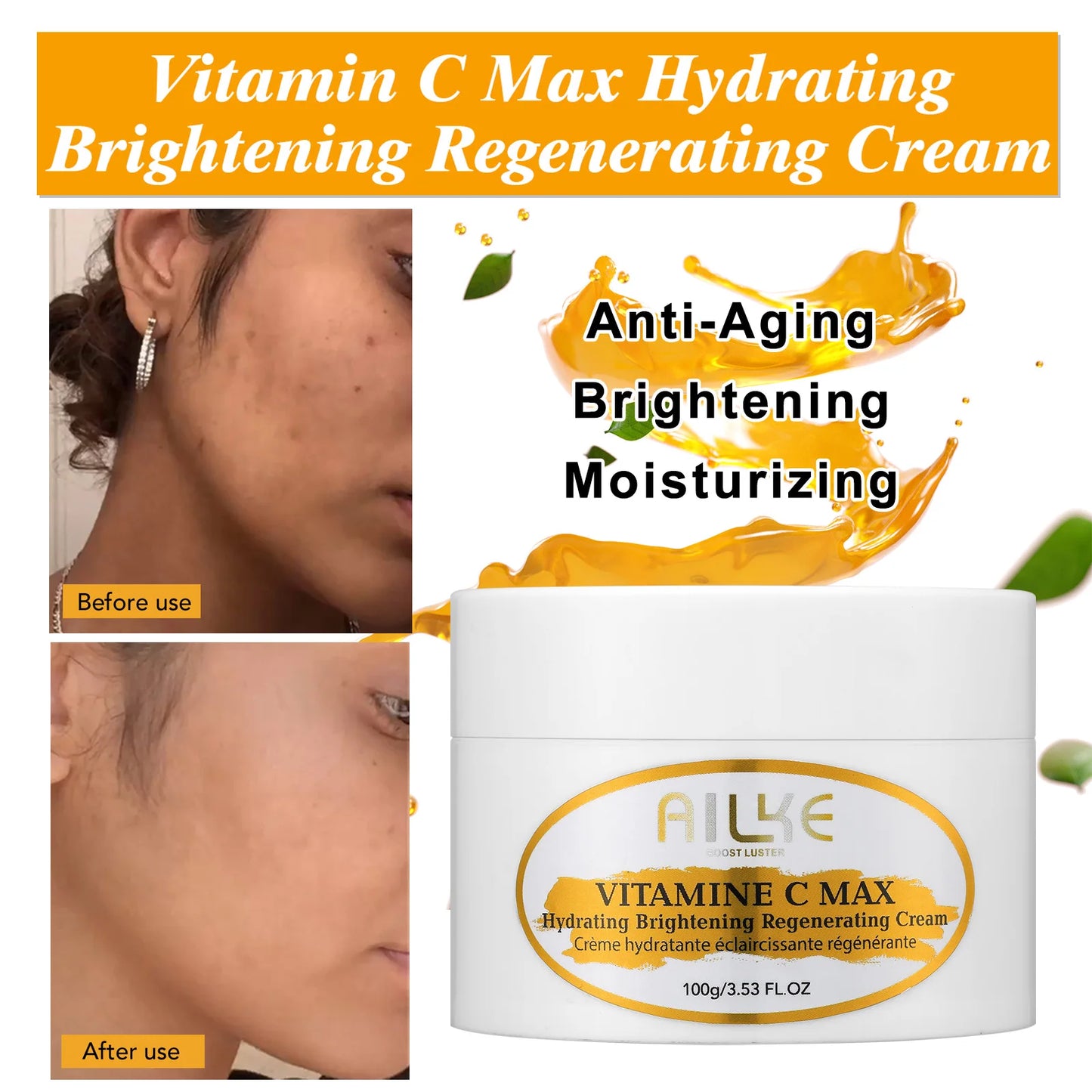 AILKE Brightening Body Cream Vitamin C Hyaluronic Acid Even Tone