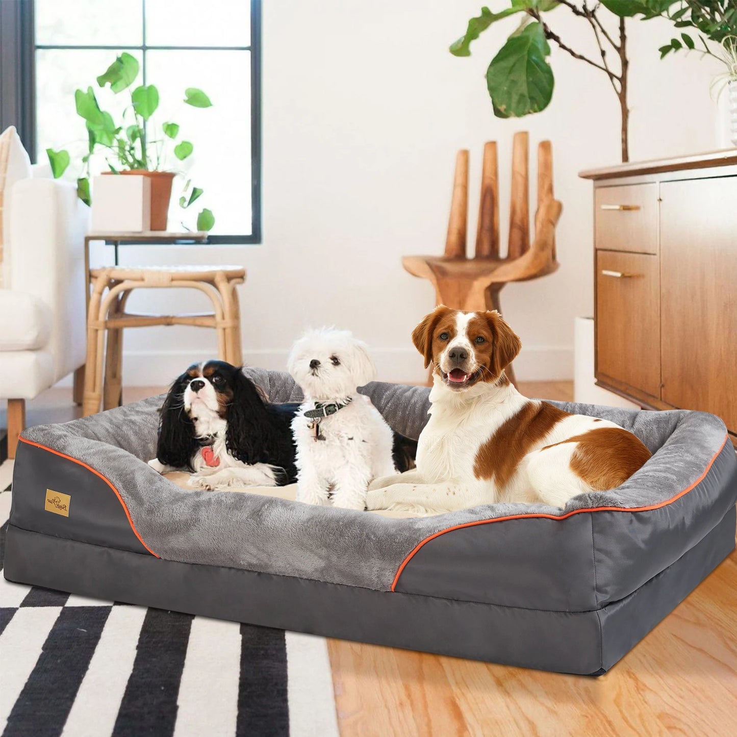BINGOPAWCN Orthopedic Dog Bed With Removable Cotton Padded Bolster