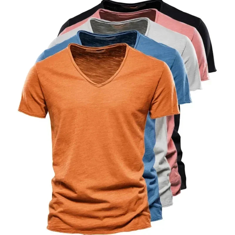 men’s pure cotton v-neck t-shirt