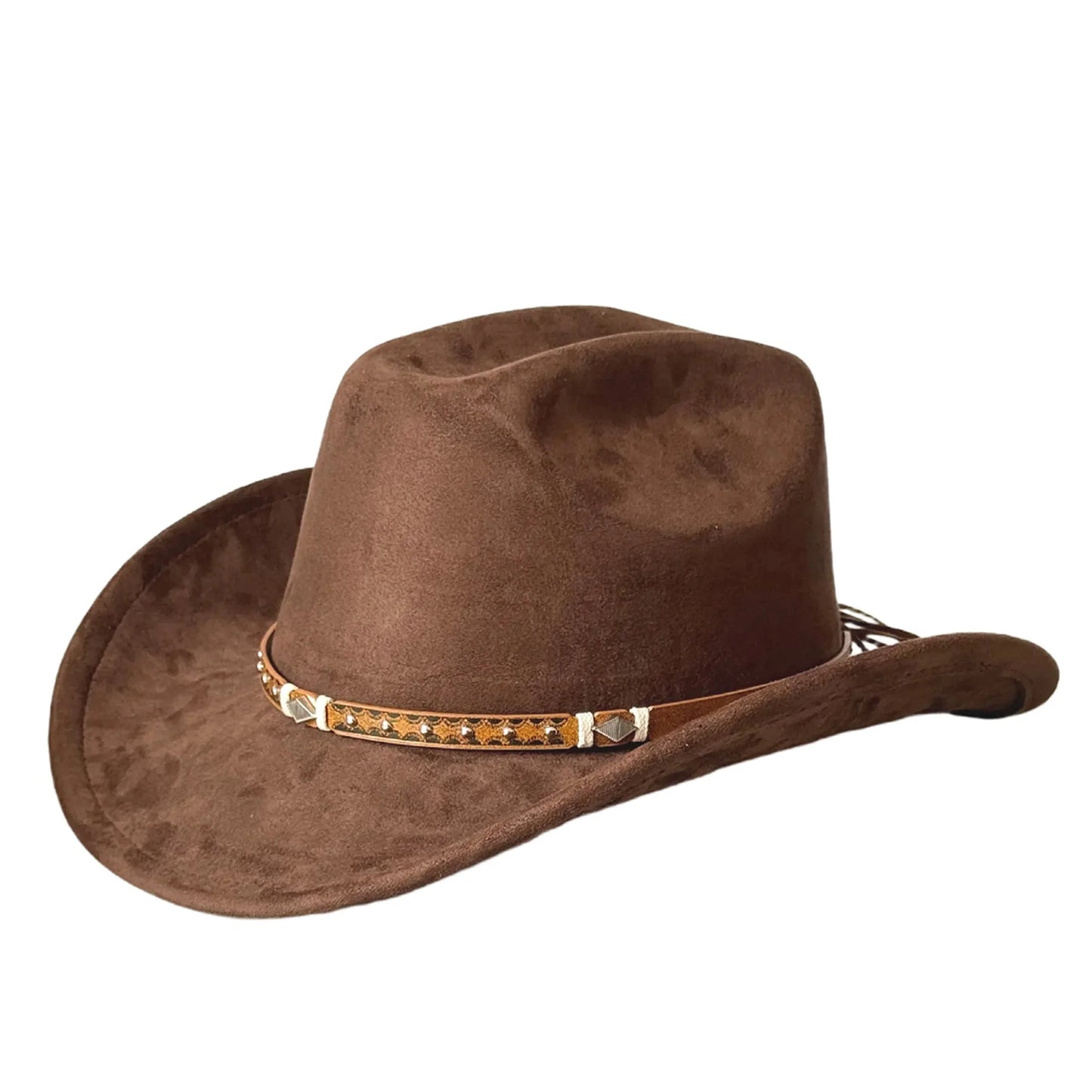 Unisex Cowboy Hats With Embellished Band Wide Brim For Travel