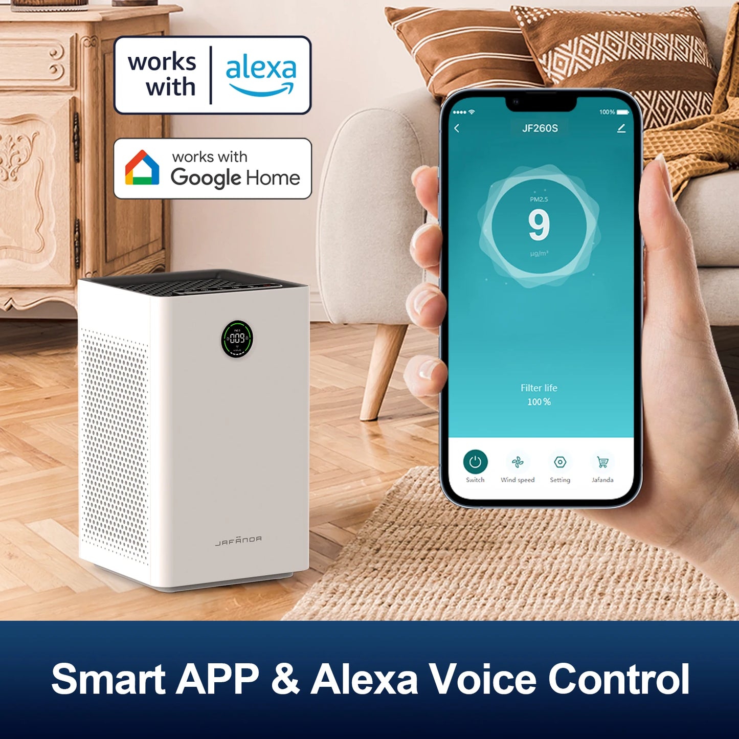 Jafanda Smart WiFi True HEPA Air Purifier With Activated Carbon