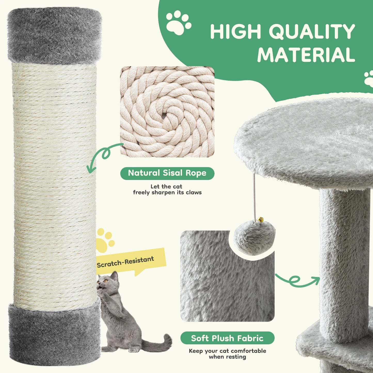 JHK Cat Tree Multi Cat Climbing Tower Natural Sisal Posts