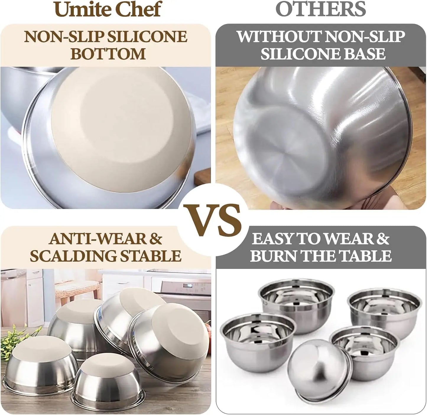 Stainless Steel Mixing Bowls Set With Airtight Lids Grater Attachments