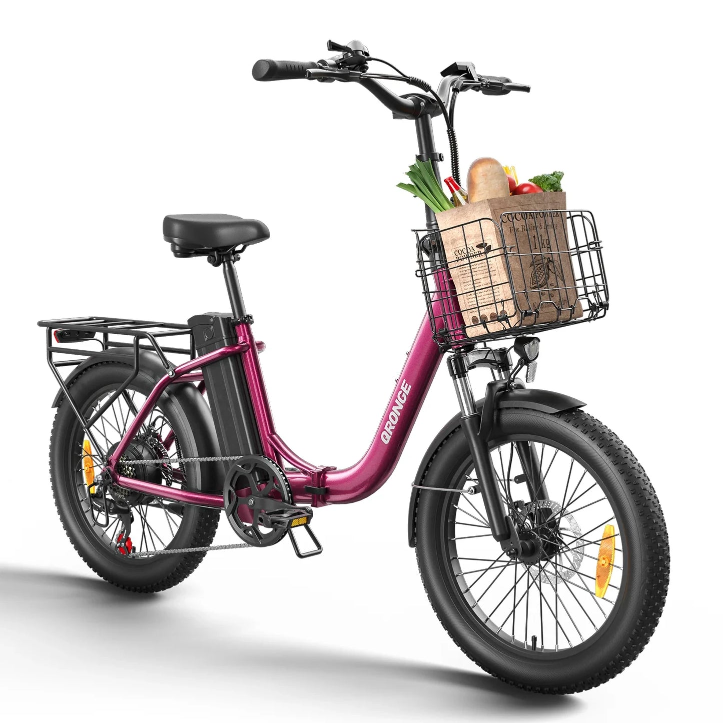 QRONGE 1000W Folding Electric Bike 486Wh Battery 70 Mile Range
