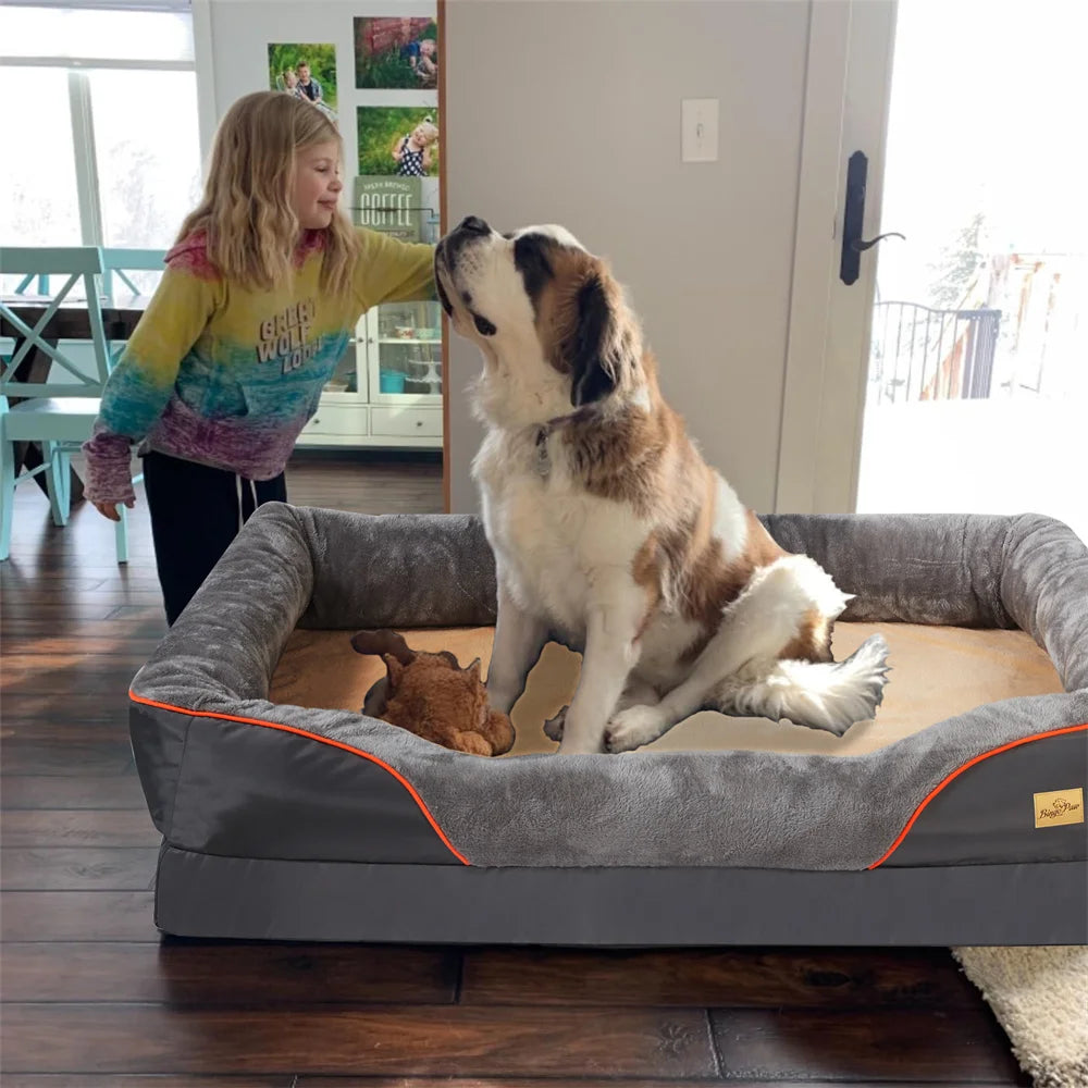BORWARTCN Orthopedic Memory Foam Dog Bed Waterproof With Removable Cover