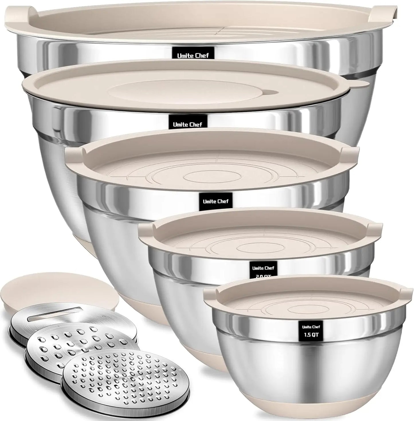 Stainless Steel Mixing Bowls Set With Airtight Lids Grater Attachments