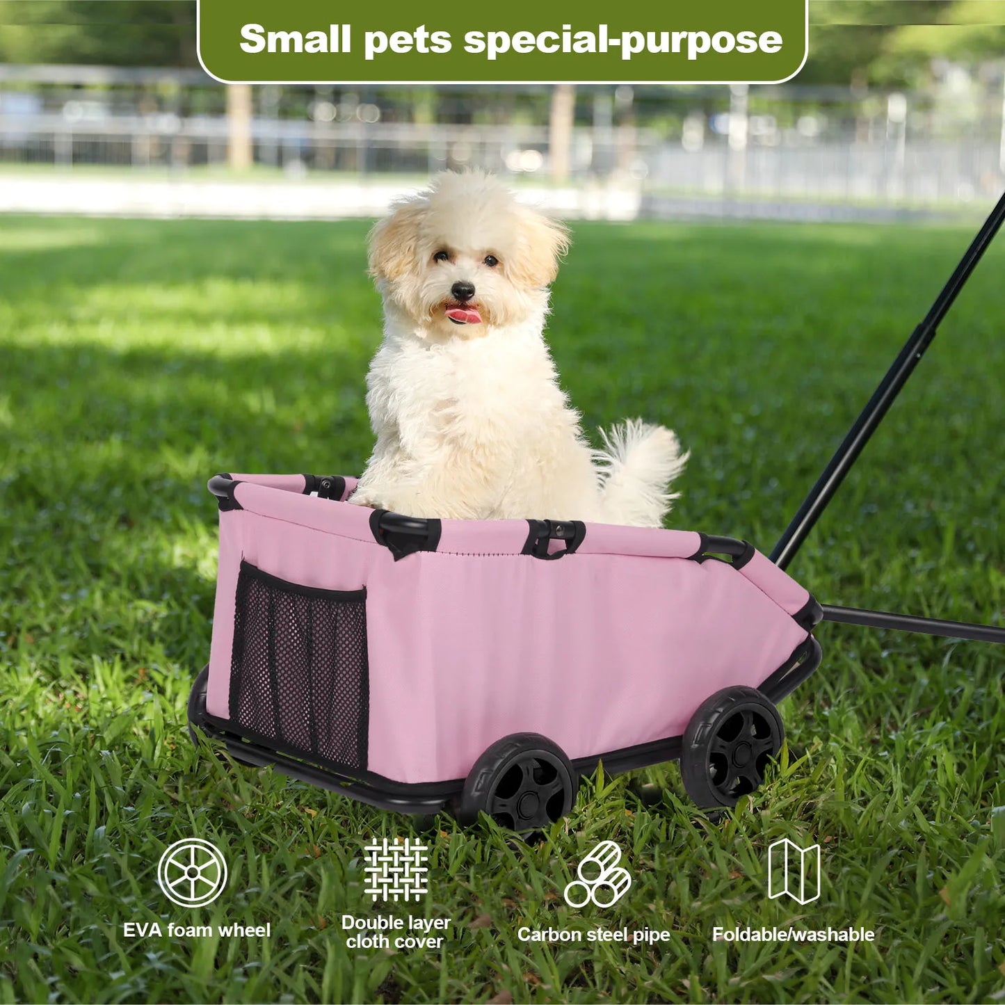 Folding Pet Stroller 4 Wheels Lightweight 360 Degree Rotation