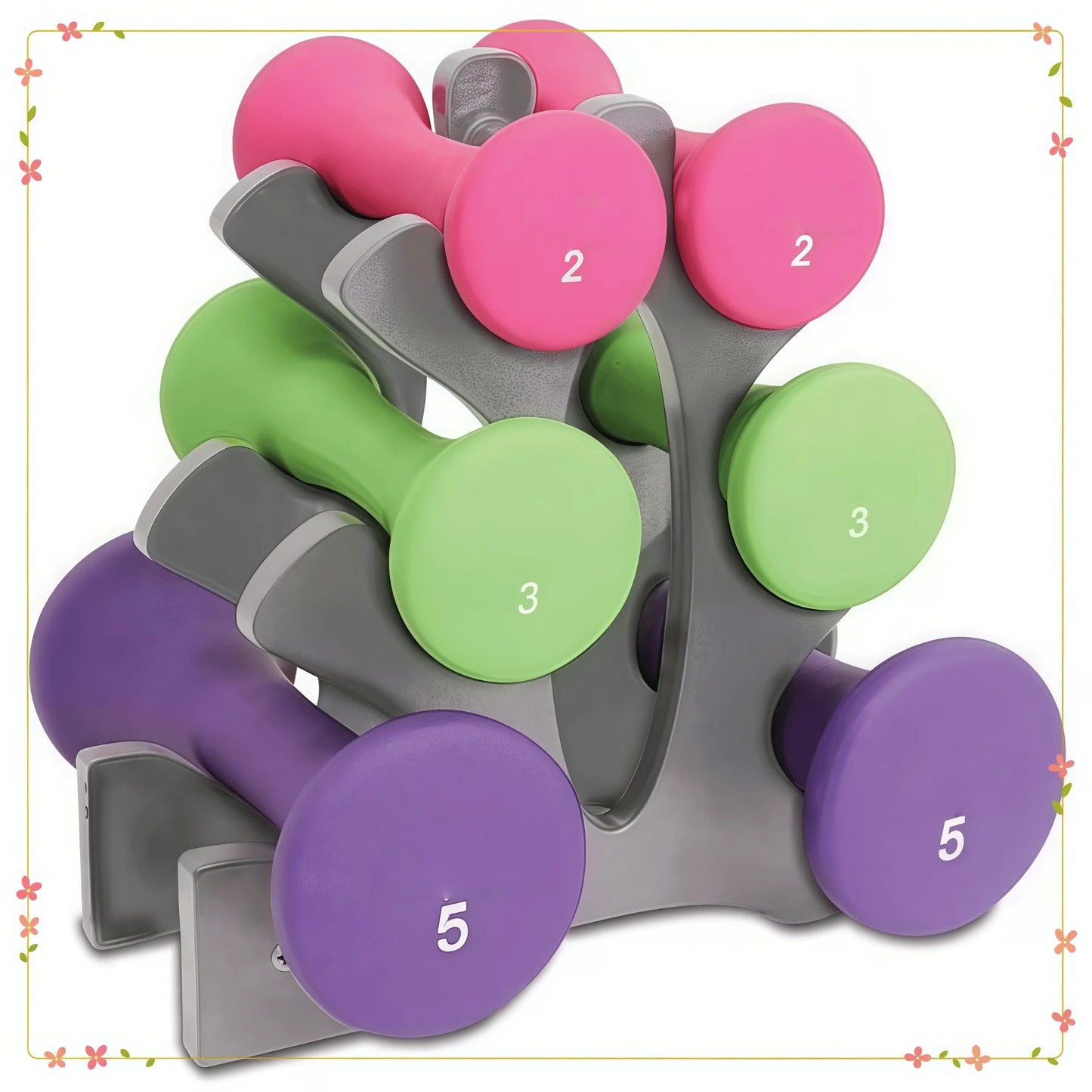 Hourglass Neoprene Dumbbell Set With Frame And Non Slip Grips