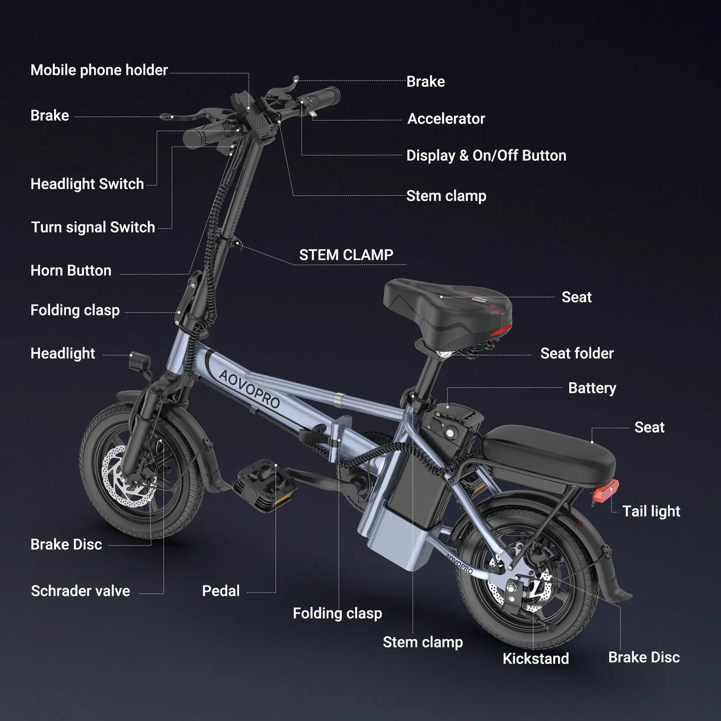 AOVOPRO EB60 Foldable Electric Bike 500W 48V Two Seat