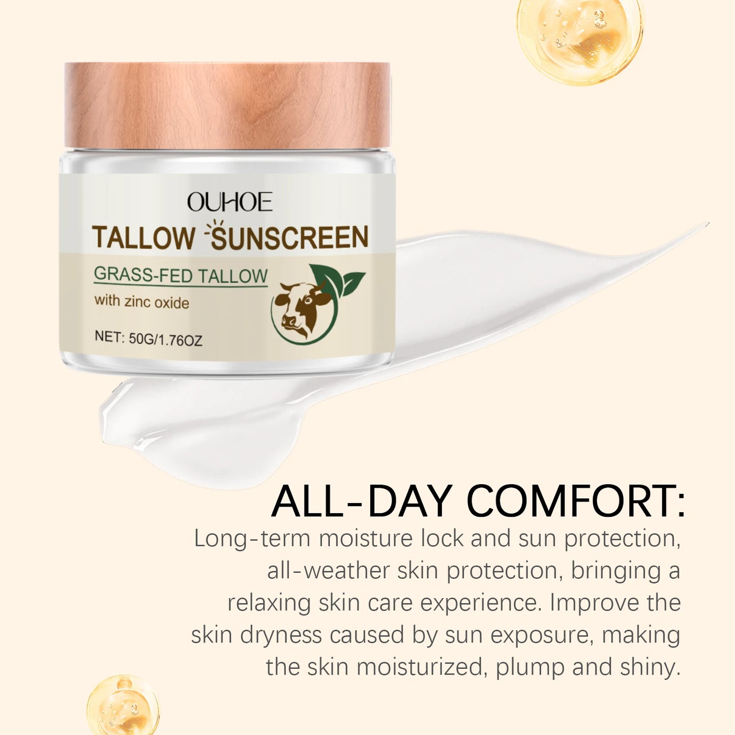 OUHOE Beef Tallow Sunscreen UV Protection Face Moisturizer