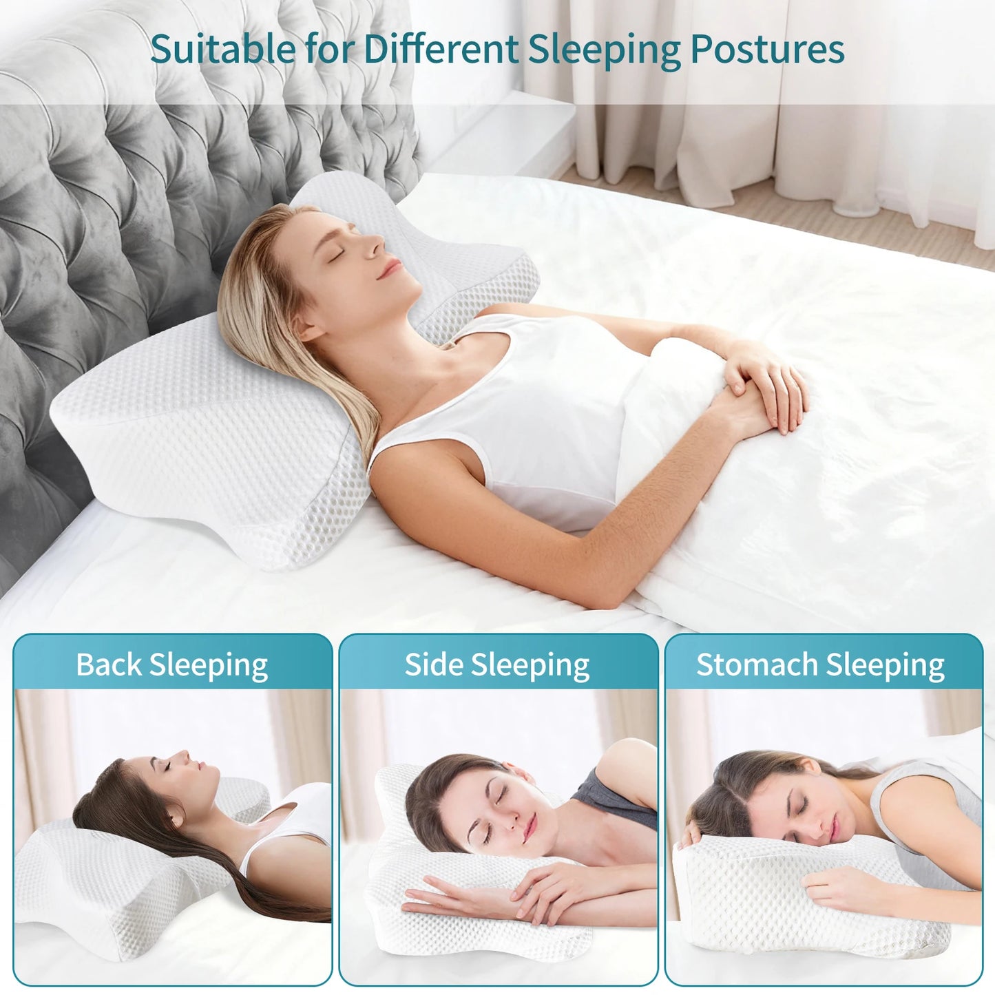 Ergonomic Neck Pillow Memory Foam Ventilated Cooling Washable Cover