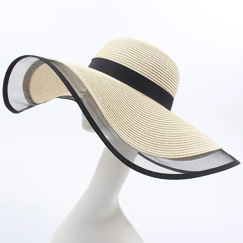 Women Wide Brim Sun Hat Foldable Straw Visor UV Protection