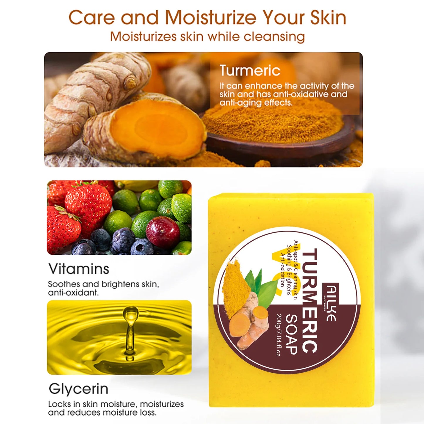 AILKE Turmeric Soap Bar Brightening Acne And Skin Tone