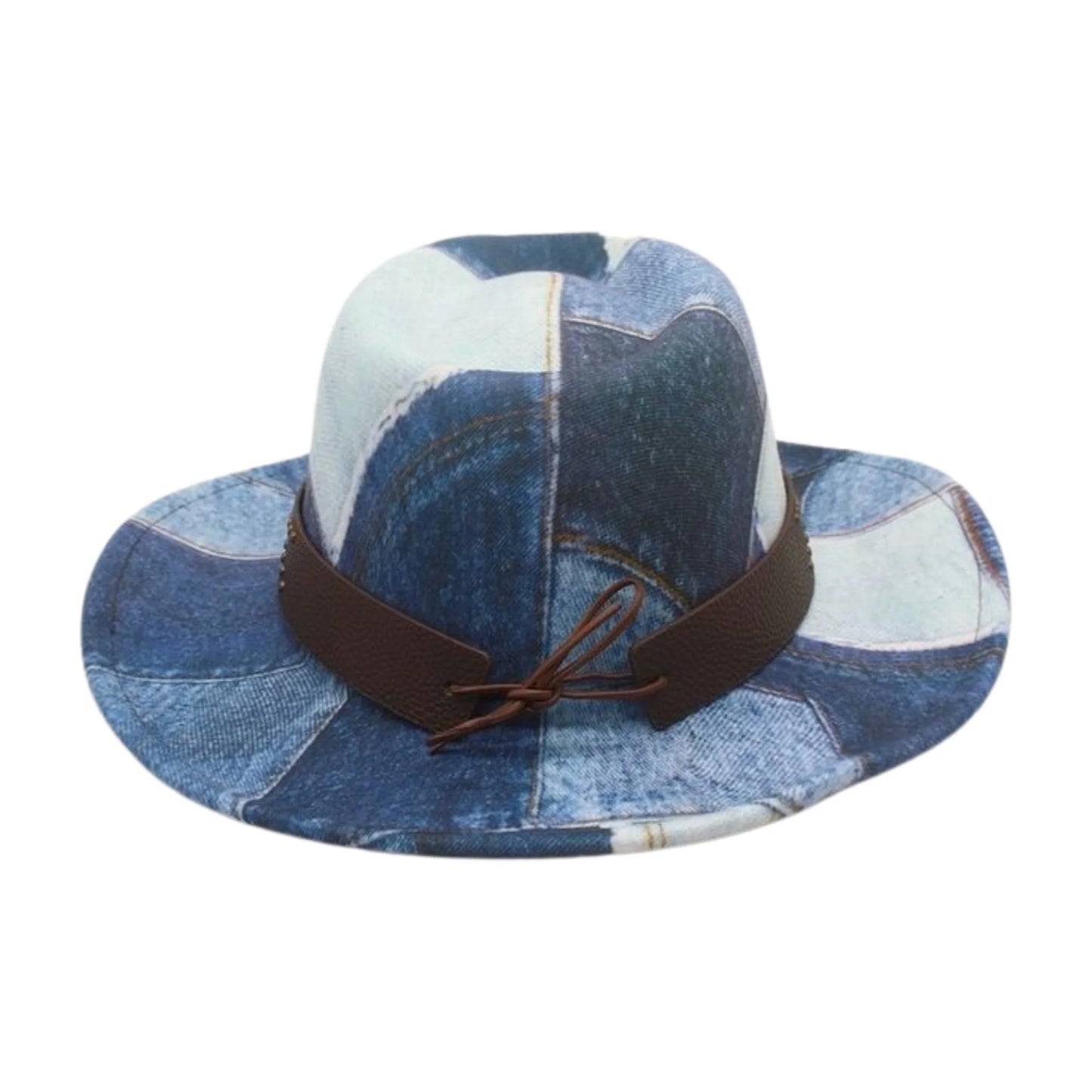Vintage Denim Cowboy Hat Unisex With Bull Head Belt Brim