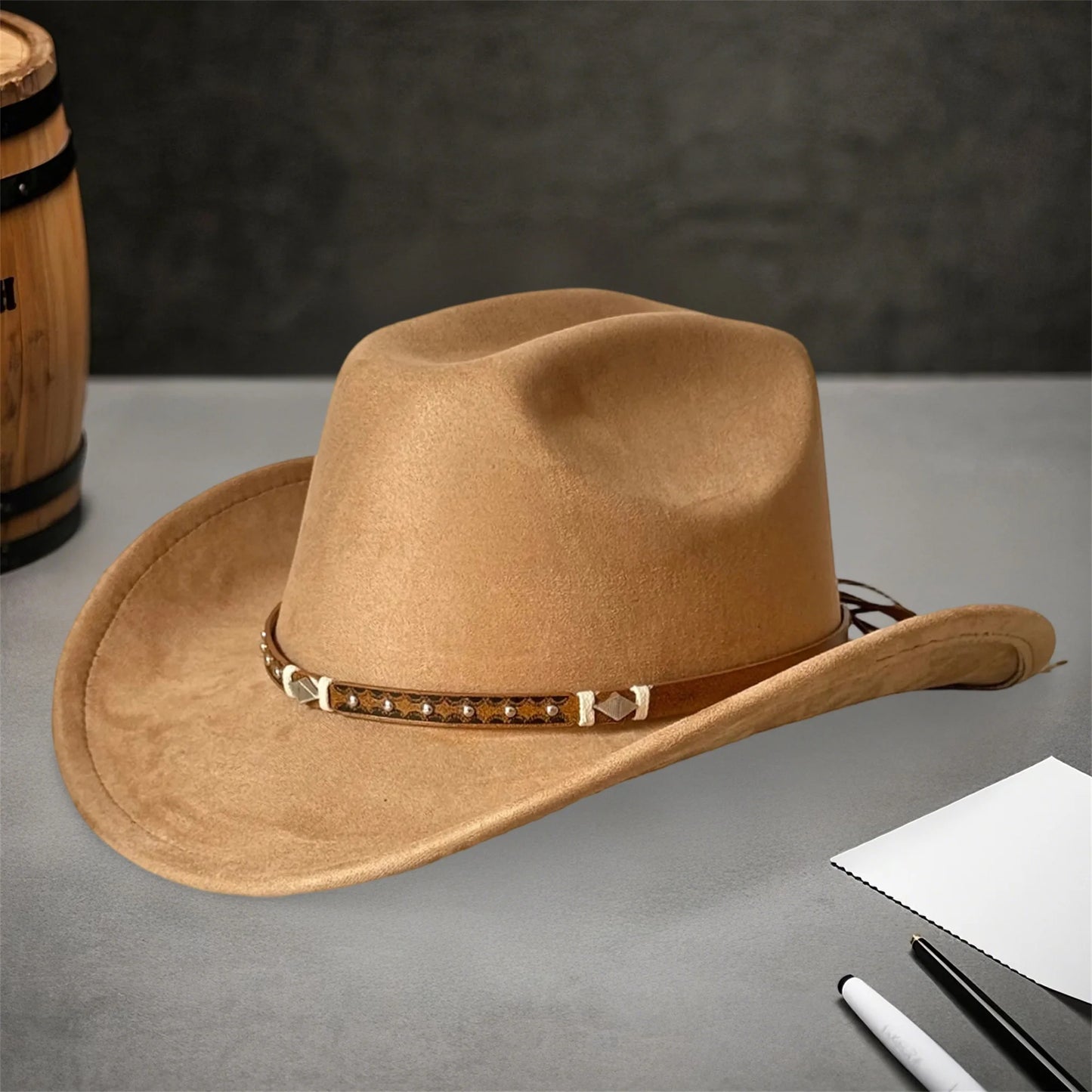 Unisex Cowboy Hats With Embellished Band Wide Brim For Travel