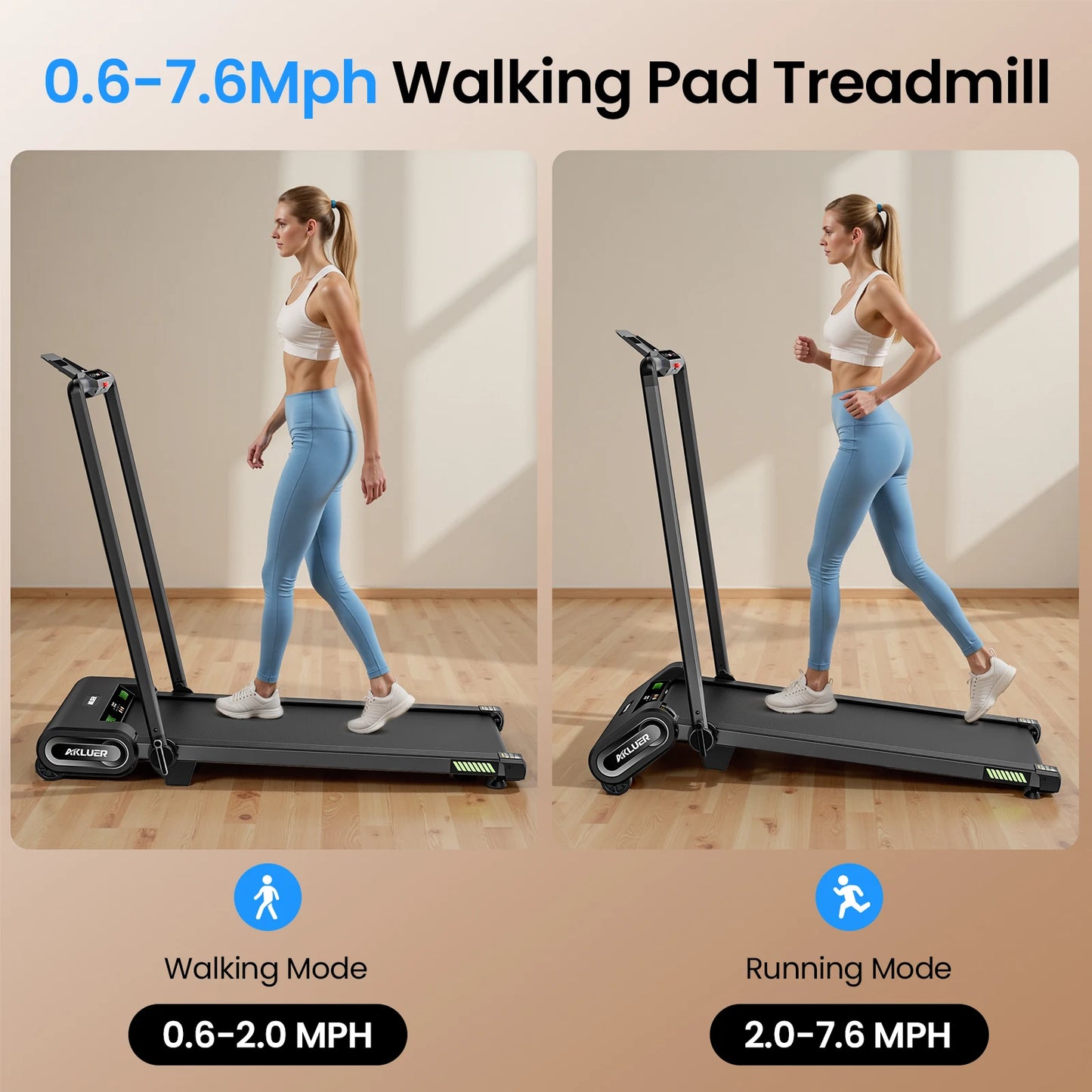 AKLUER Auto Incline Walking Pad Under Desk Treadmill 2.5HP