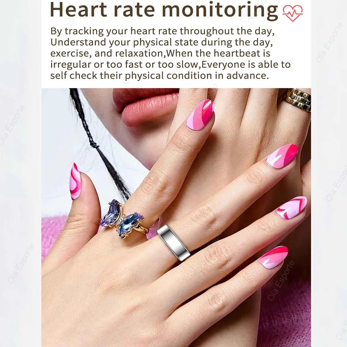 Smart Ring With Heart Rate Blood Oxygen Sleep Monitor IP68 5ATM Waterproof
