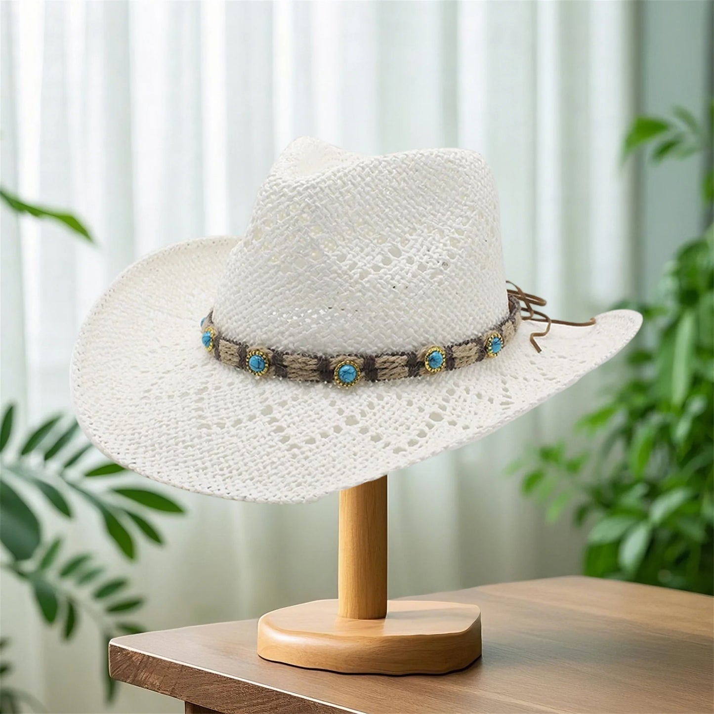 Chic Straw Sun Hat With Stylish Strap Breathable Wide Brim
