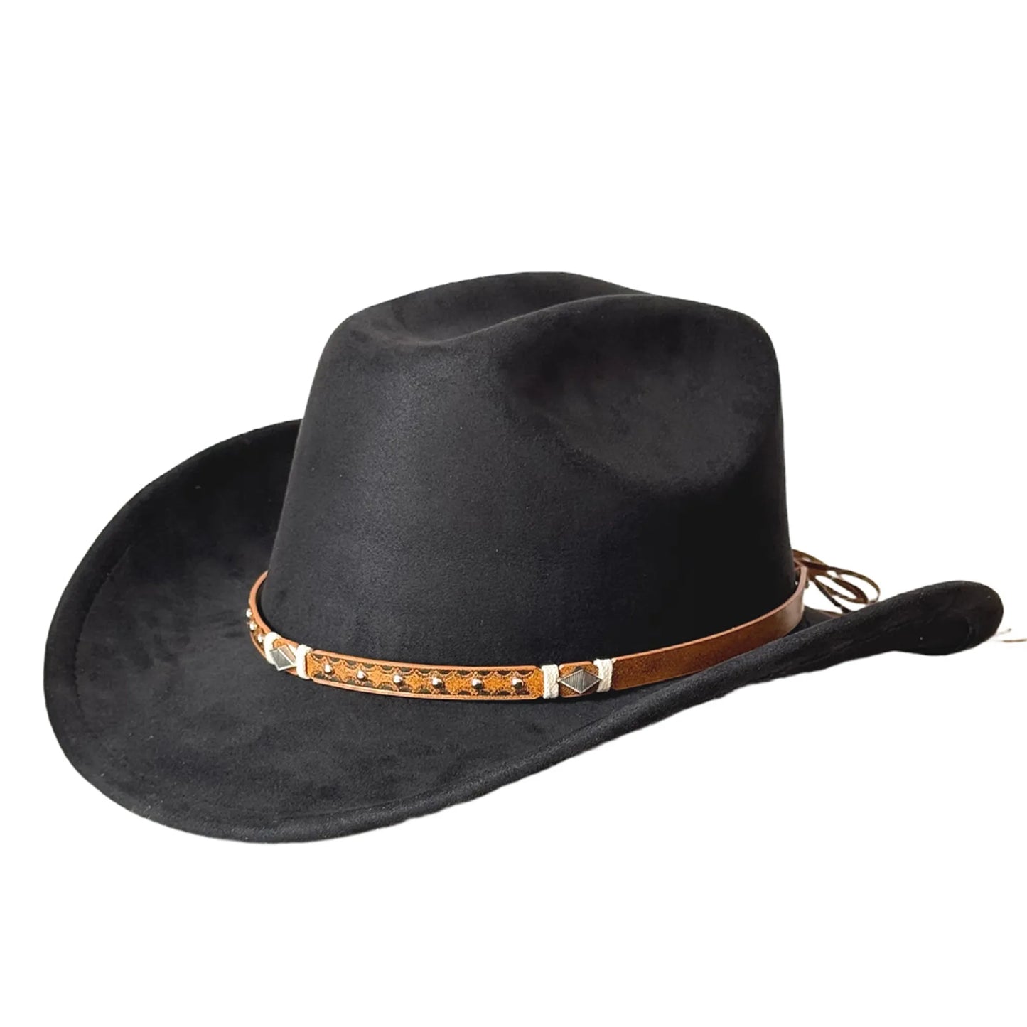 Unisex Cowboy Hats With Embellished Band Wide Brim For Travel