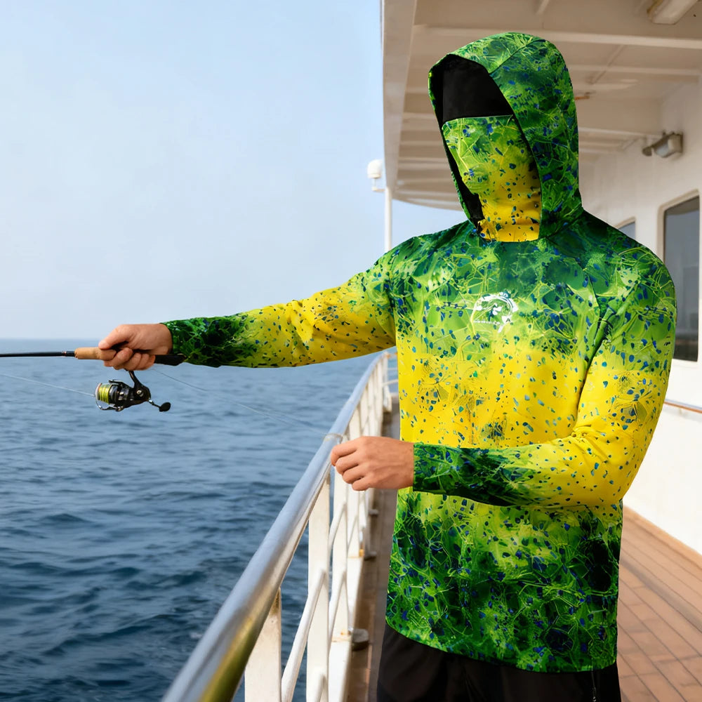 Mens Fishing Hoodie Long Sleeve Sun Protection Shirt Outdoor Wear
