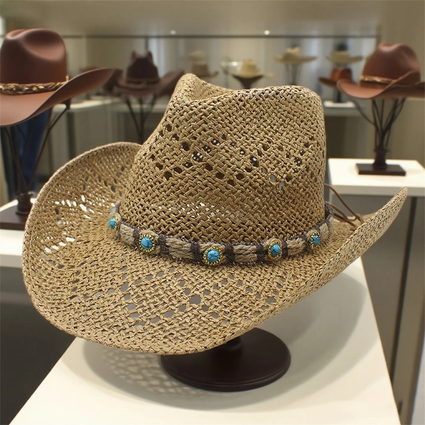 Chic Straw Sun Hat With Stylish Strap Breathable Wide Brim