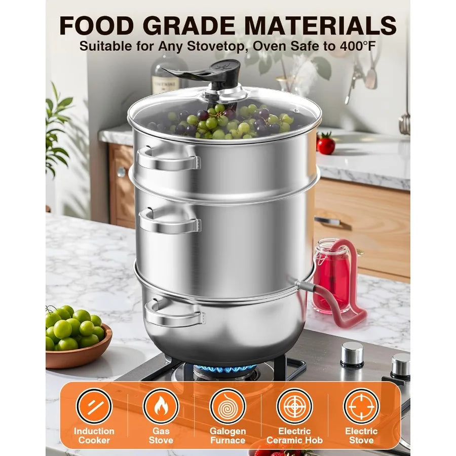 MDNG Stainless Steel Steam Juicer Extractor With Tempered Glass Lid