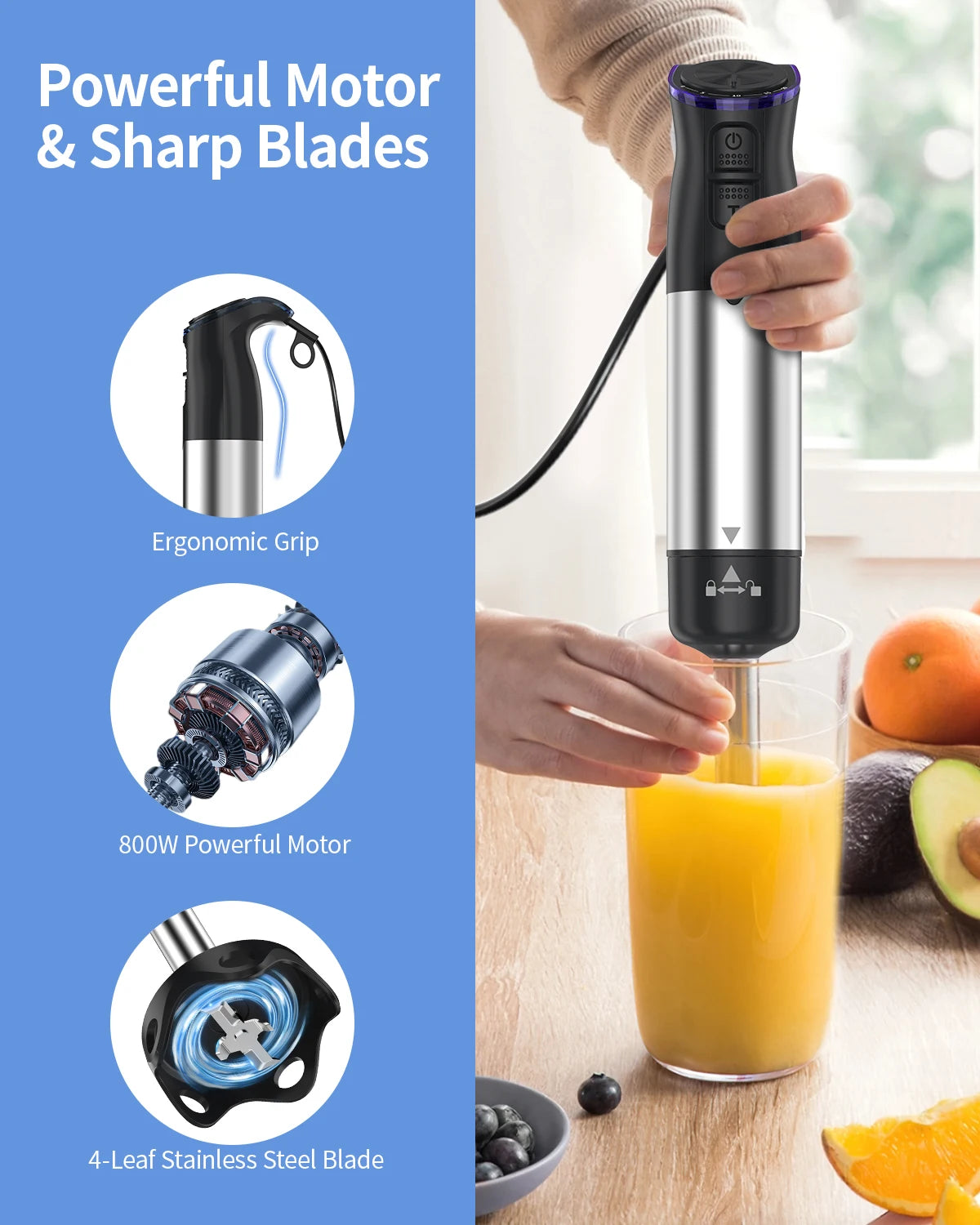 ZHIYU 1000W Electric Immersion Handheld Blender Five In One Kitchen