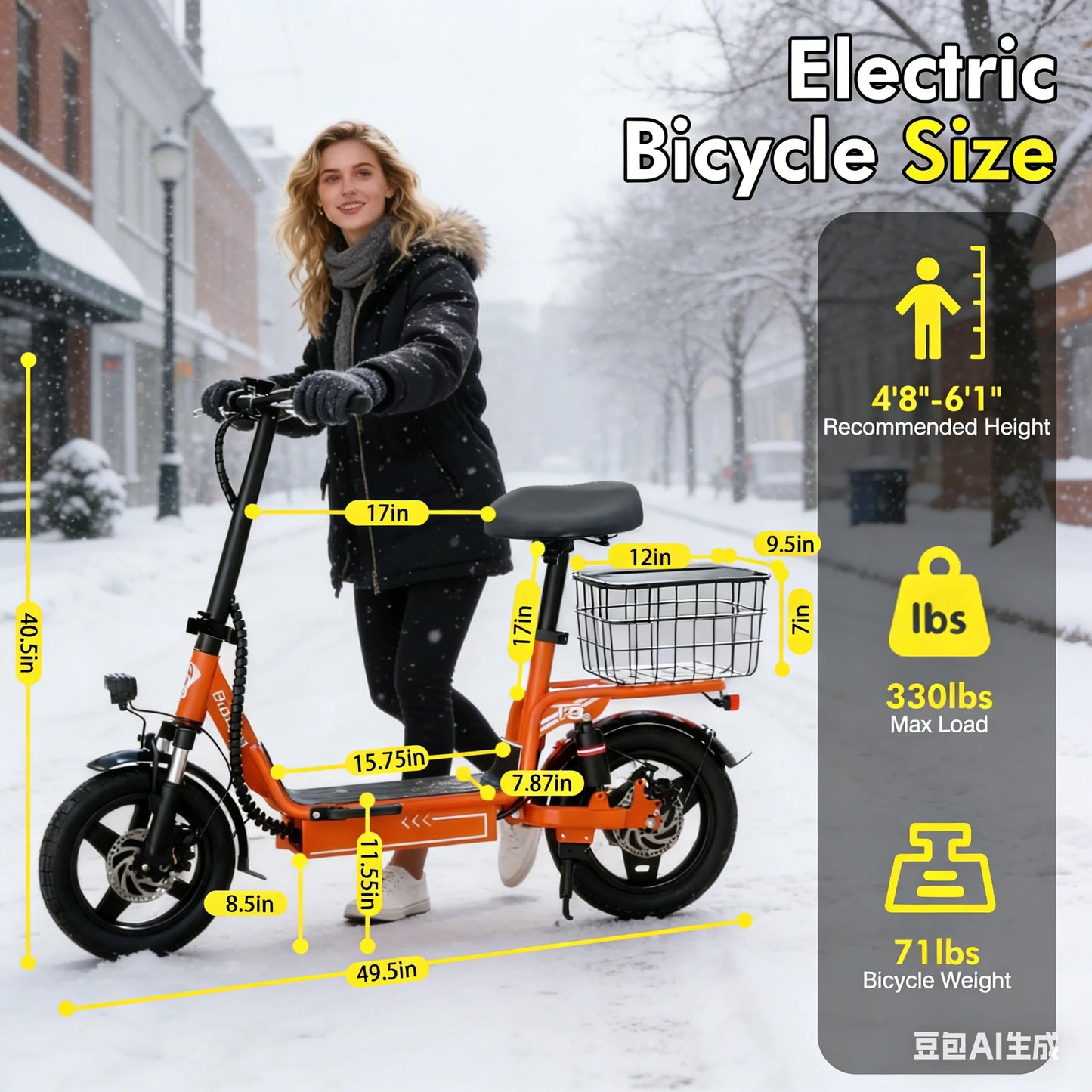 Bodywel T3 Folding Electric Bike Ebike With Seat And Basket