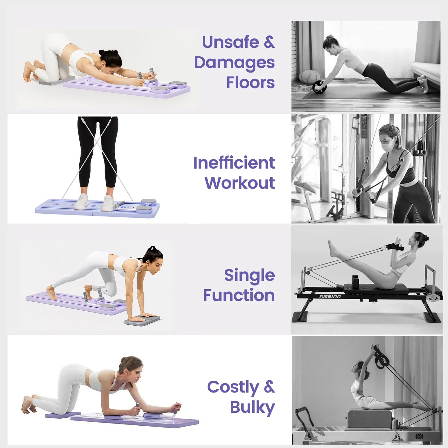 Foldable Ab Board Pilates Reformer for Full Body Home Workout