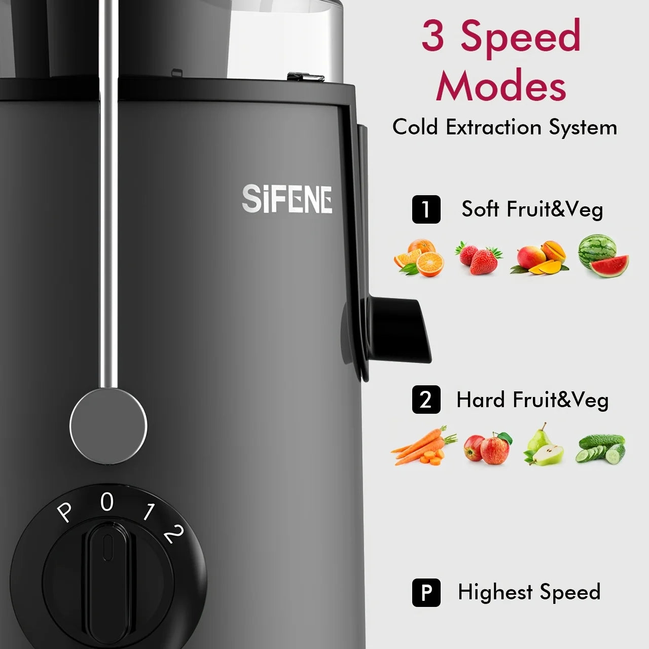 SiFENE Easy Clean Juicer Stainless Steel 800W 3 Speeds