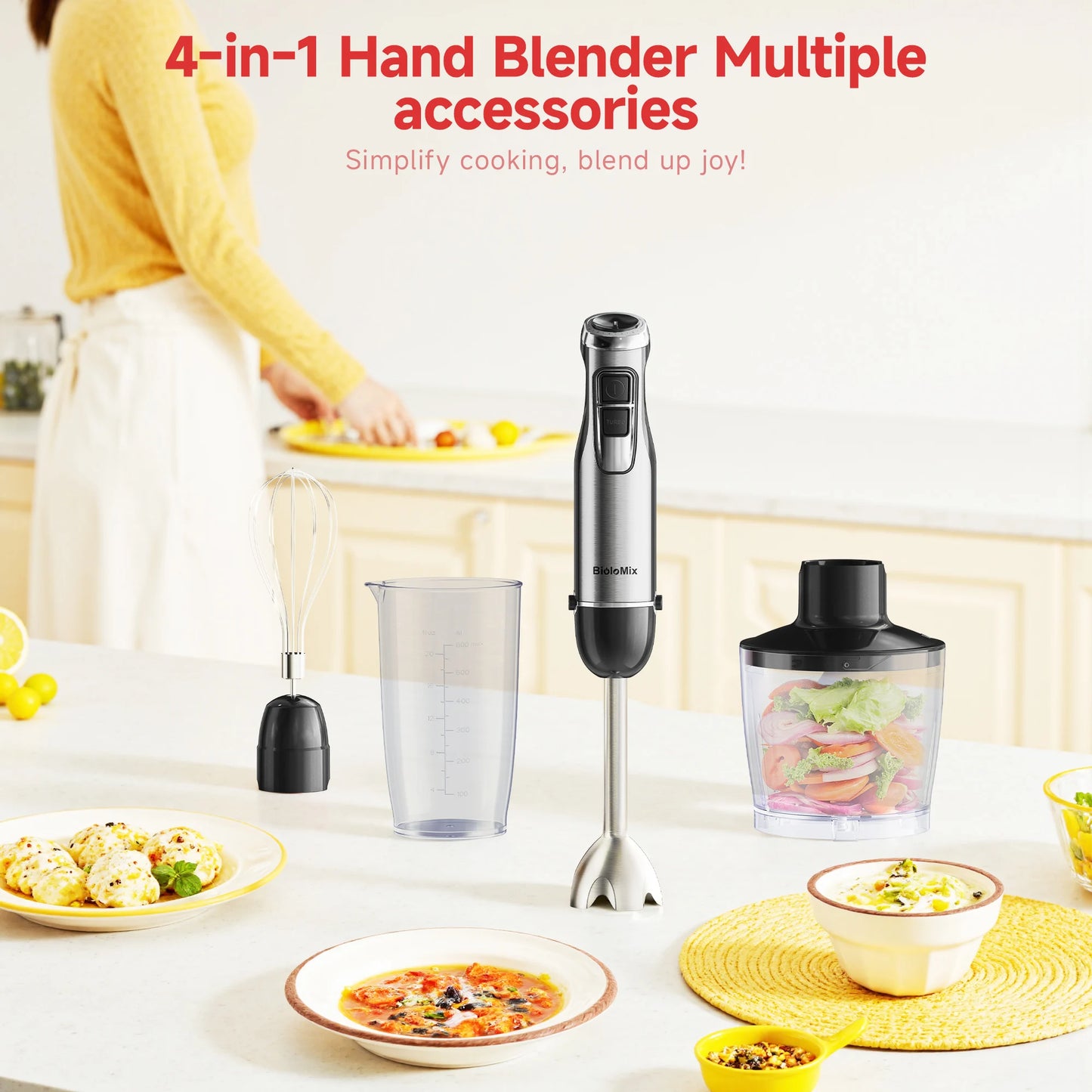 Biolomix 4 In 1 Immersion Hand Blender Chopper Smoothie Cup