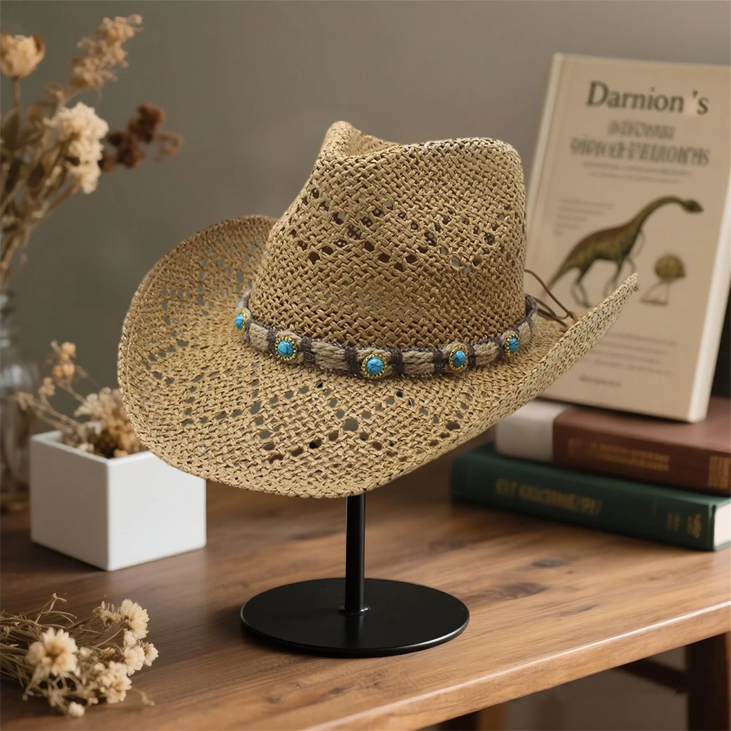 Chic Straw Sun Hat With Stylish Strap Breathable Wide Brim