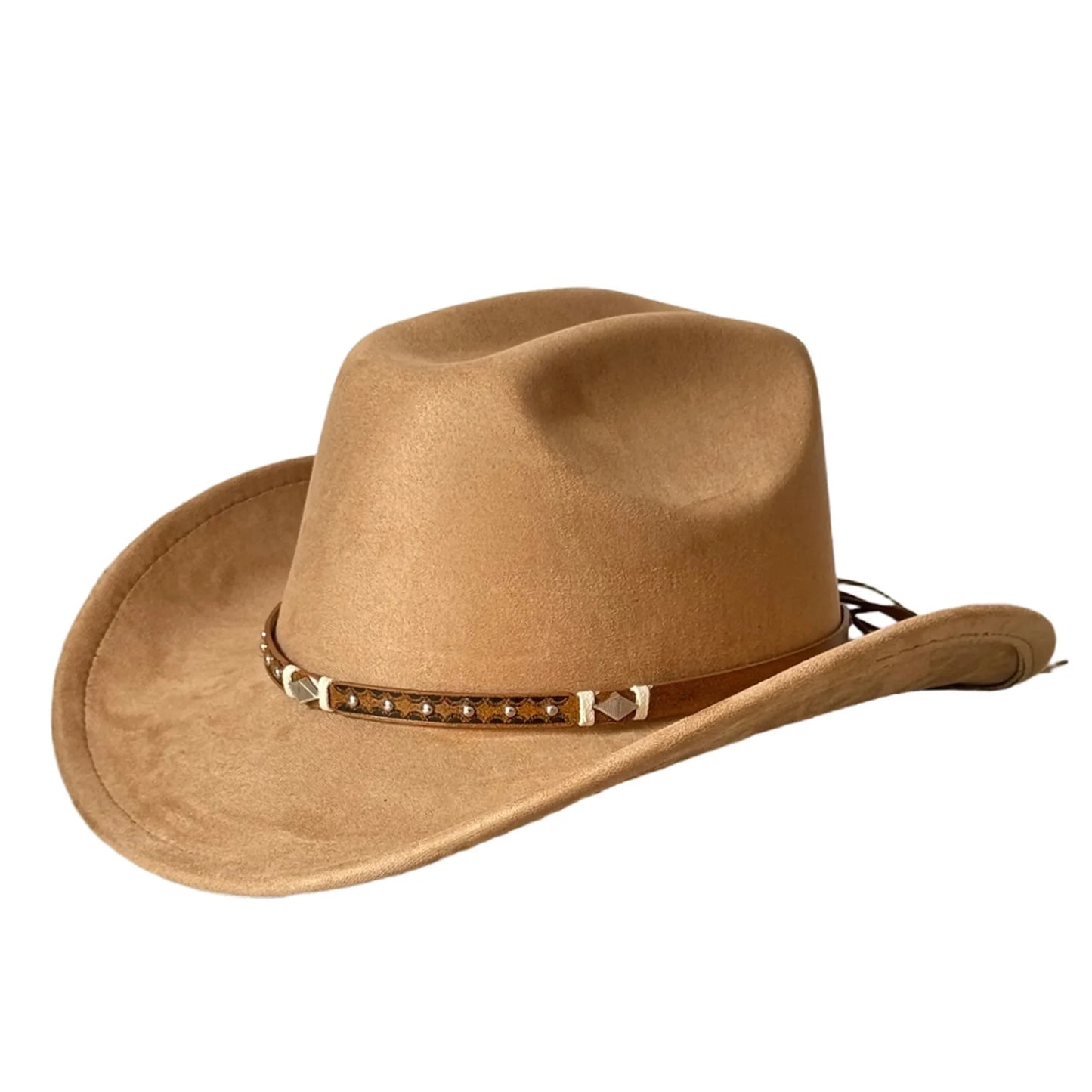 Unisex Cowboy Hats With Embellished Band Wide Brim For Travel