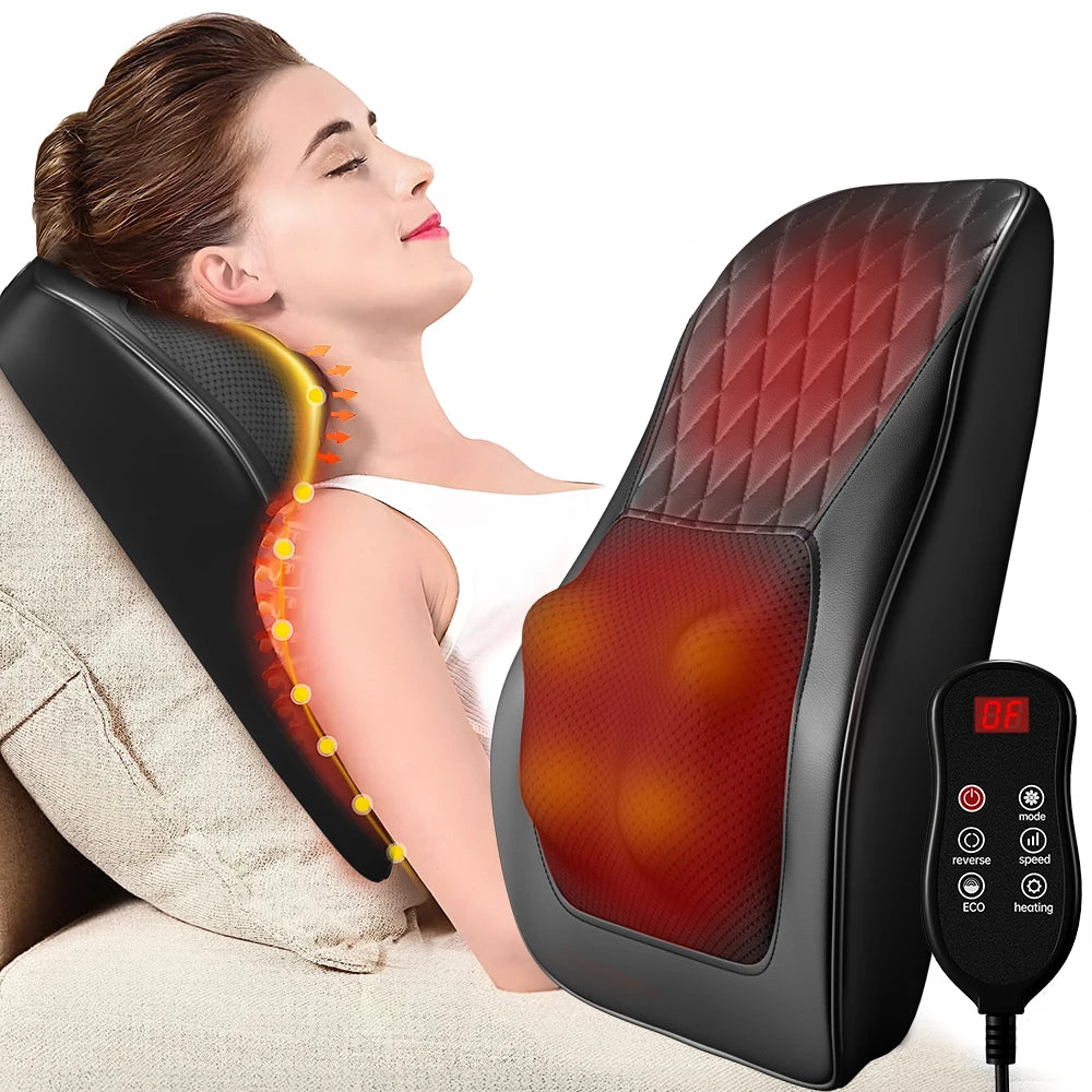 HIMOU Back Massager With Heat 3D Kneading Neck Pillow