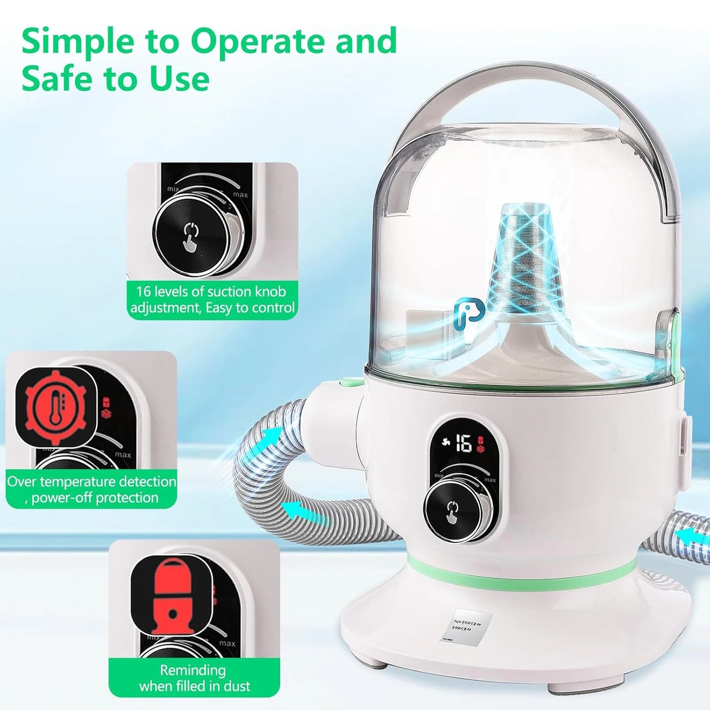 HiMISS Pet Grooming Vacuum Kit With 5 Tools For Pets