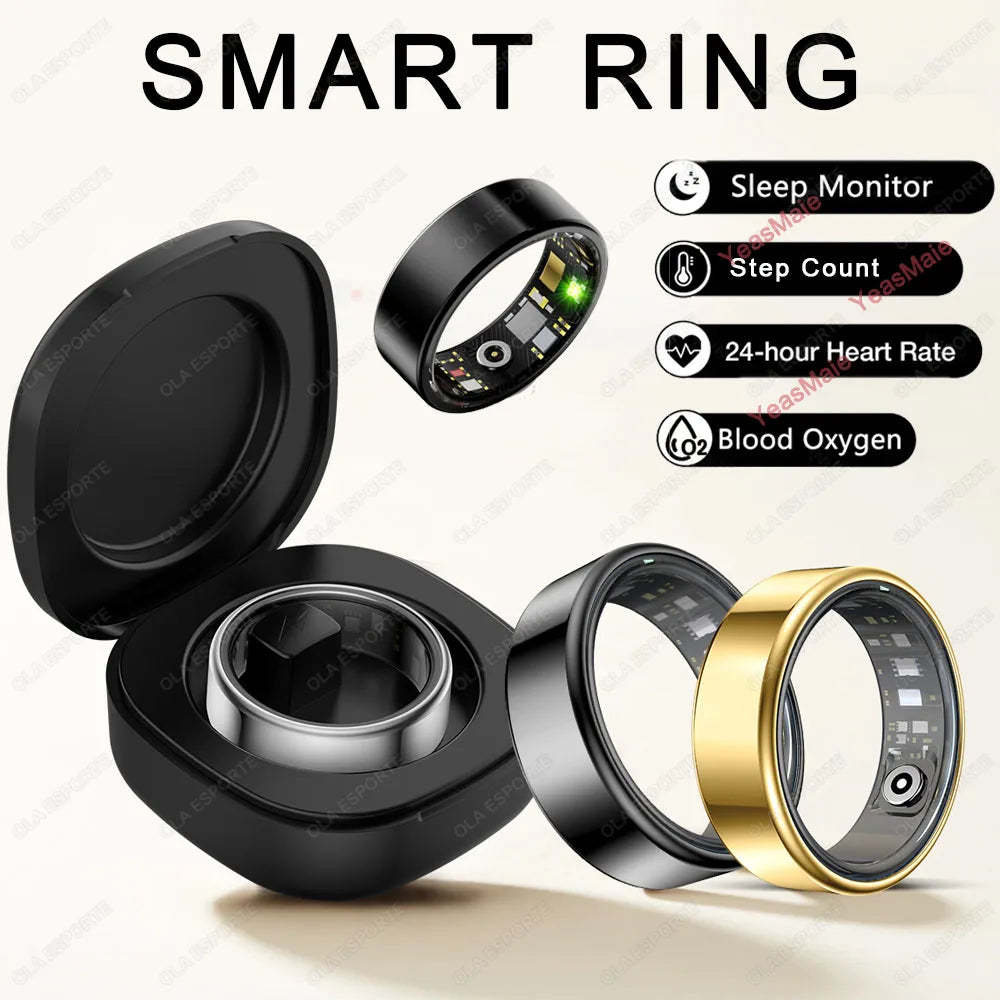 Smart Ring With Heart Rate Blood Oxygen Sleep Monitor IP68 5ATM Waterproof