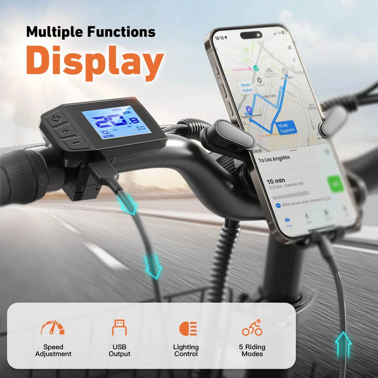 QRONGE 1000W Folding Electric Bike 486Wh Battery 70 Mile Range