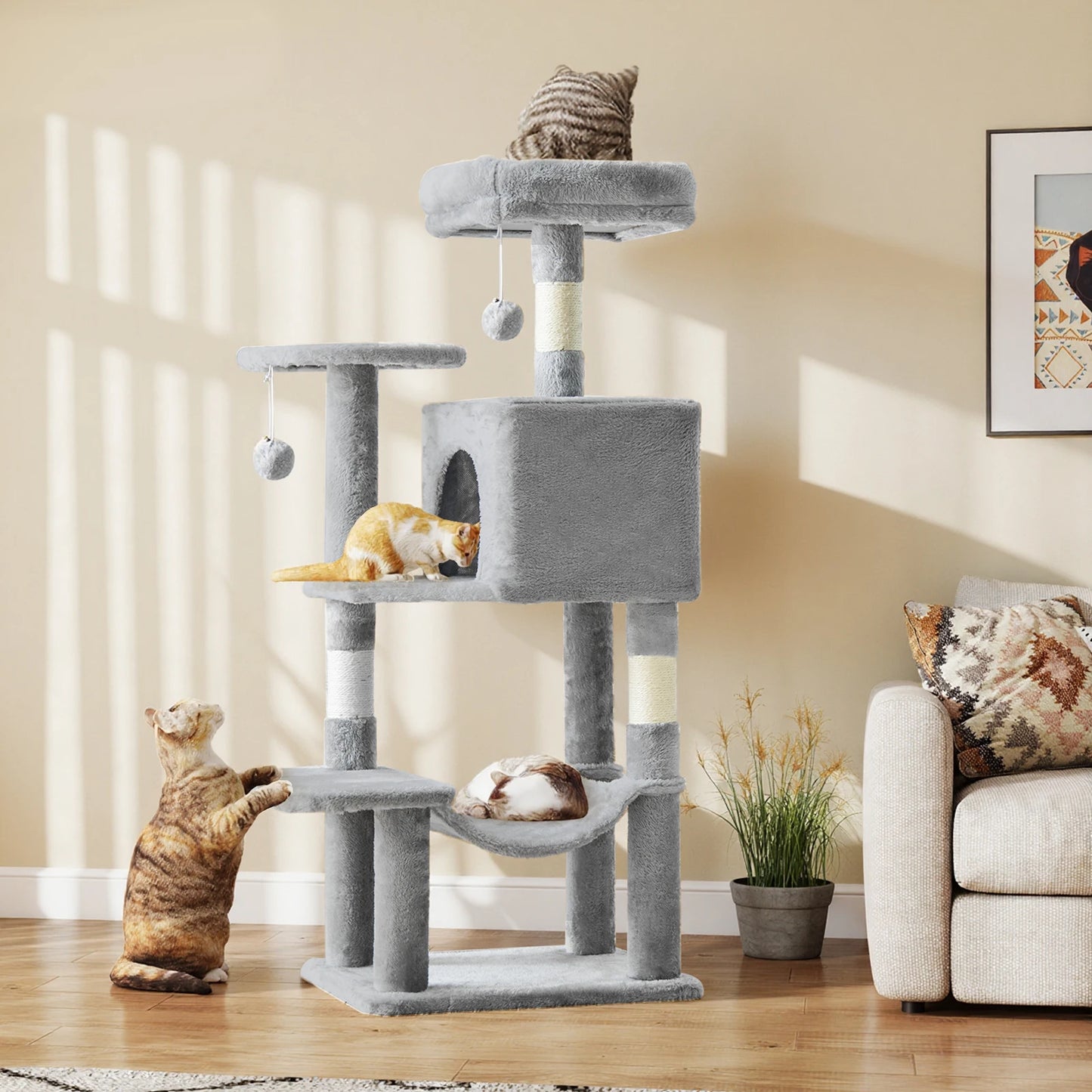 JHK Cat Tree Multi Cat Climbing Tower Natural Sisal Posts