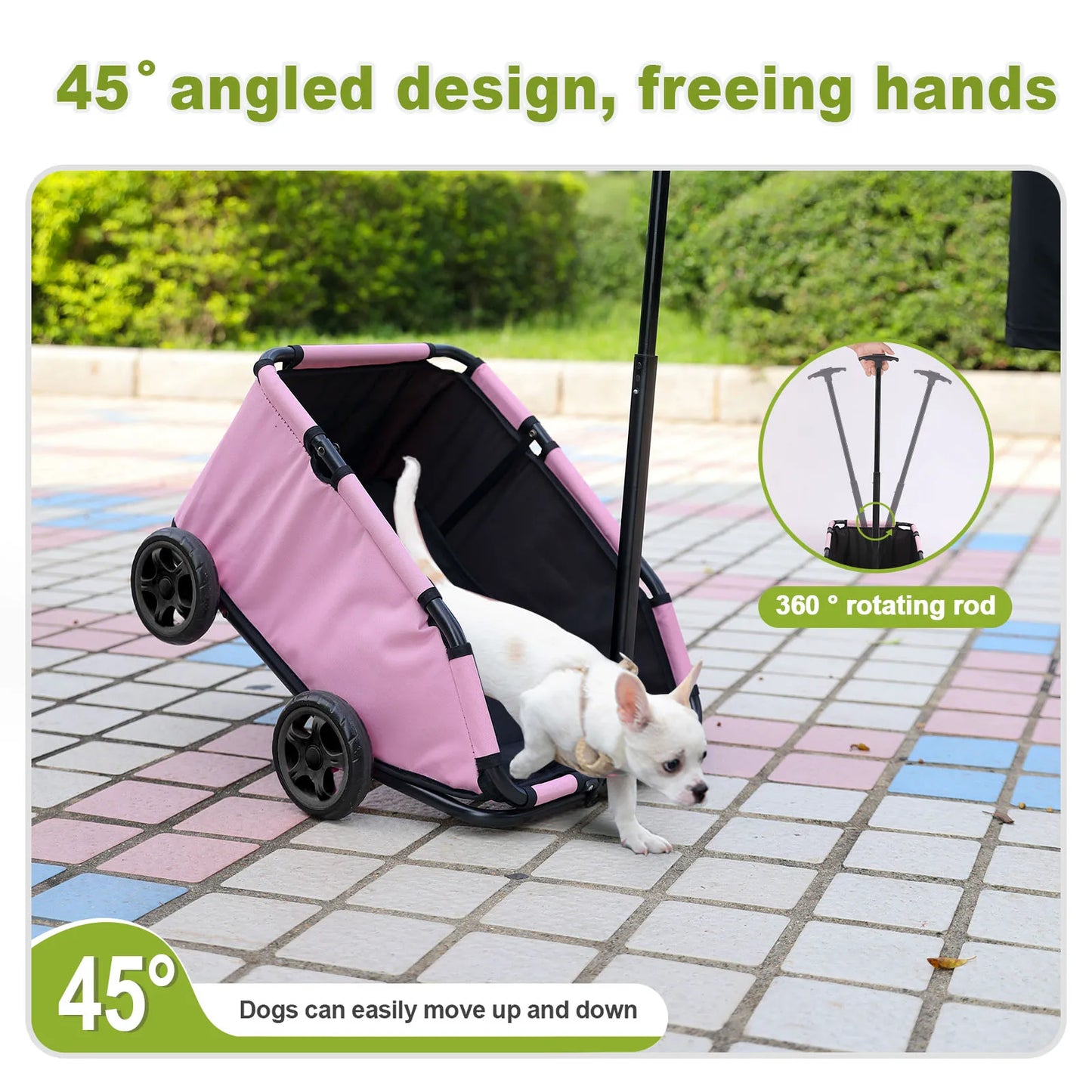 Folding Pet Stroller 4 Wheels Lightweight 360 Degree Rotation
